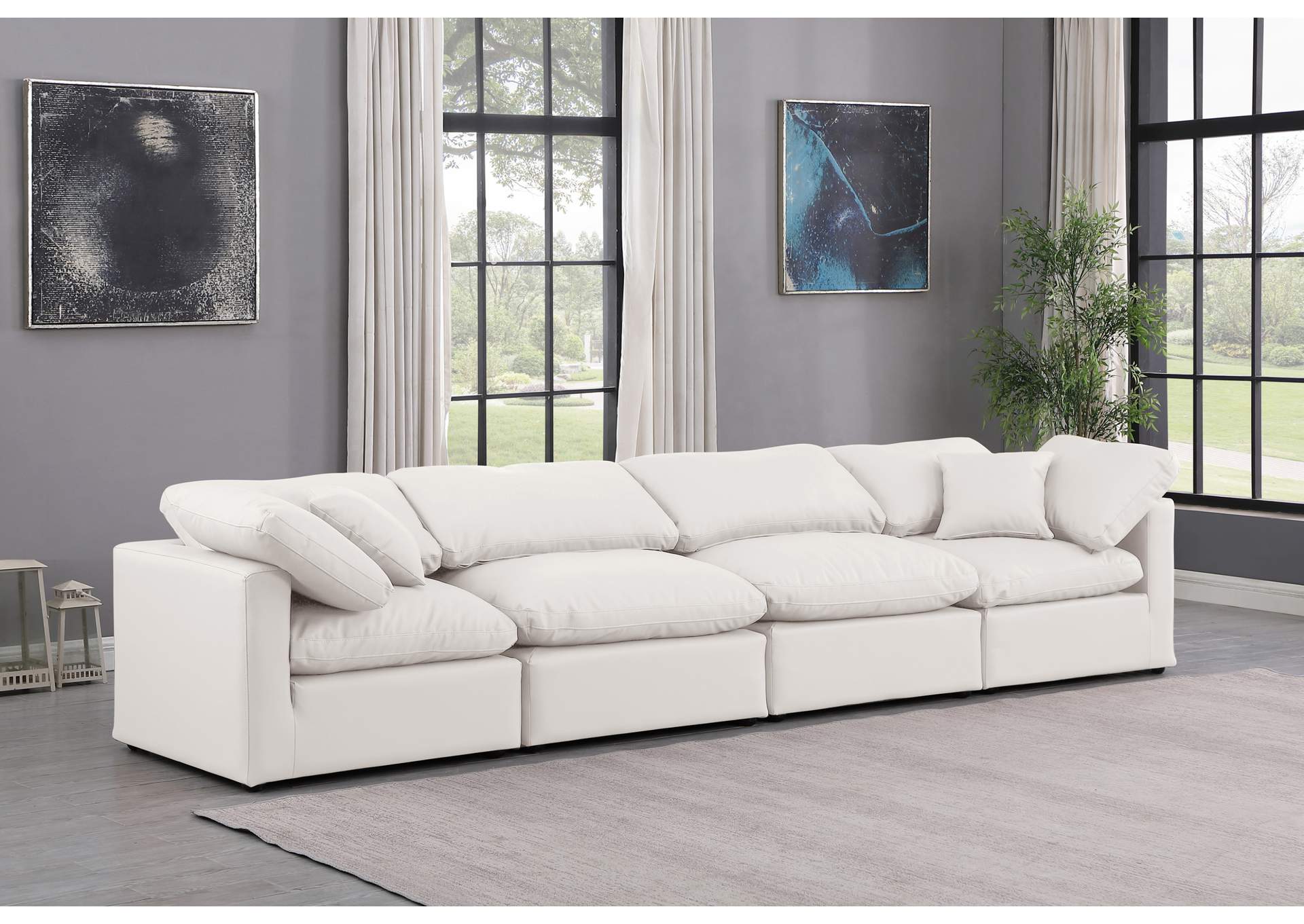 Indulge Cream Faux Leather Modular Sofa,Meridian Furniture