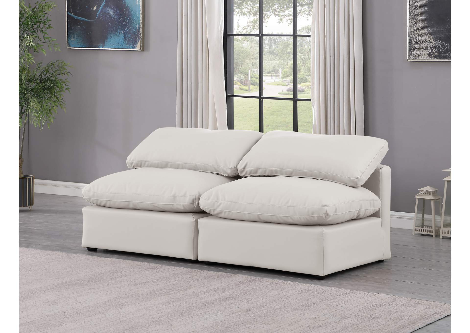 Indulge Cream Faux Leather Modular Sofa,Meridian Furniture