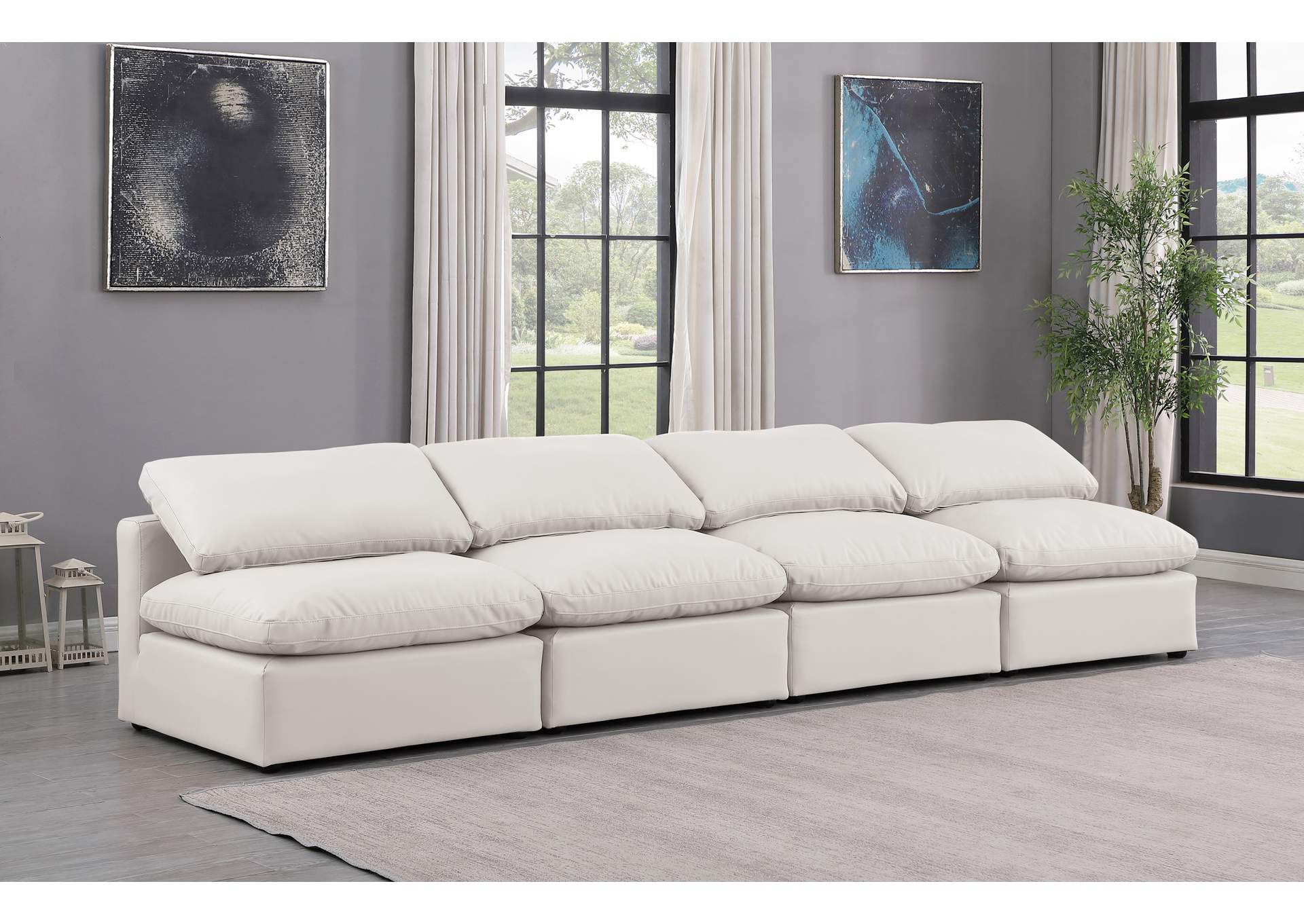 Indulge Cream Faux Leather Modular Sofa,Meridian Furniture