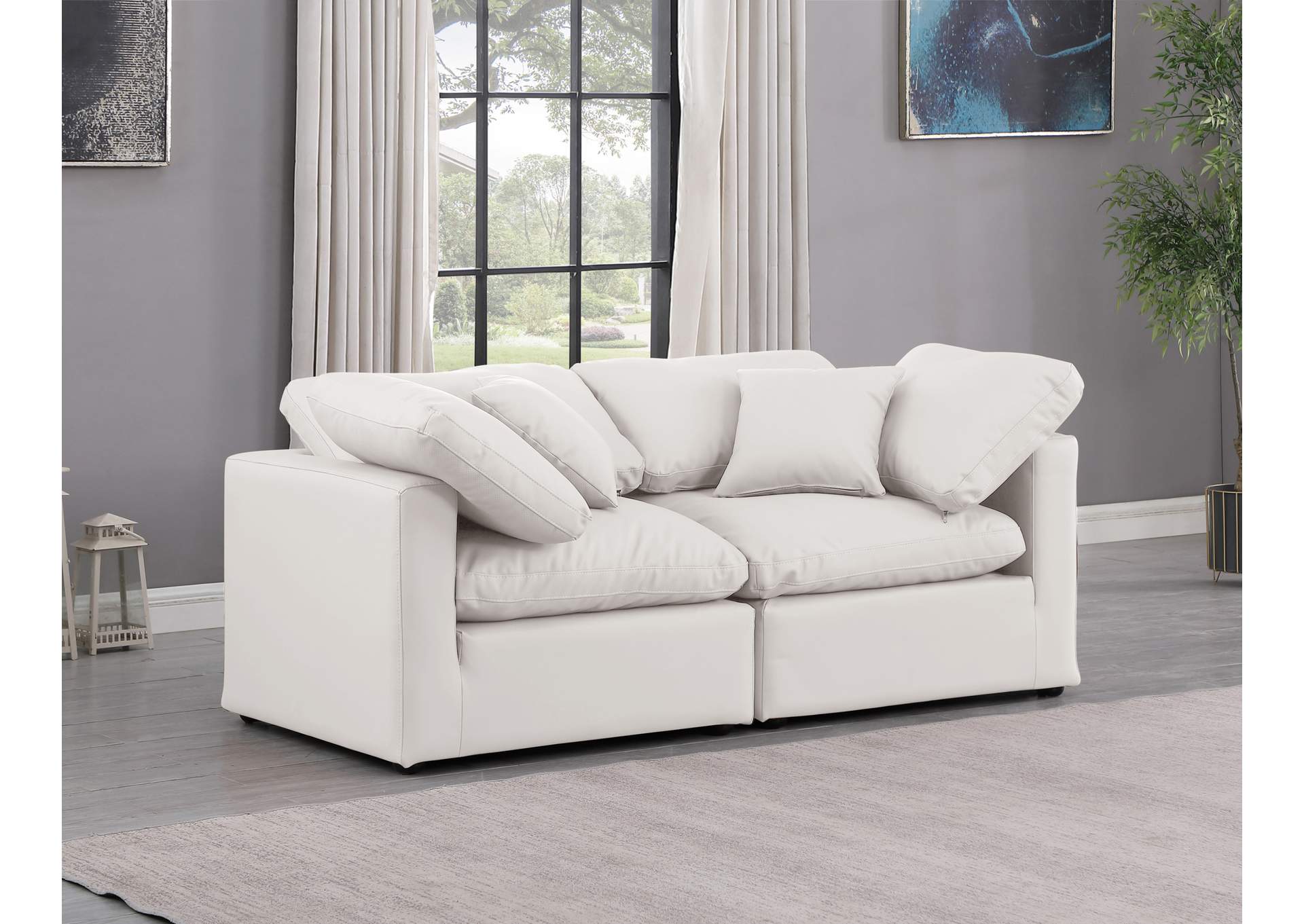 Indulge Cream Faux Leather Modular Sofa,Meridian Furniture