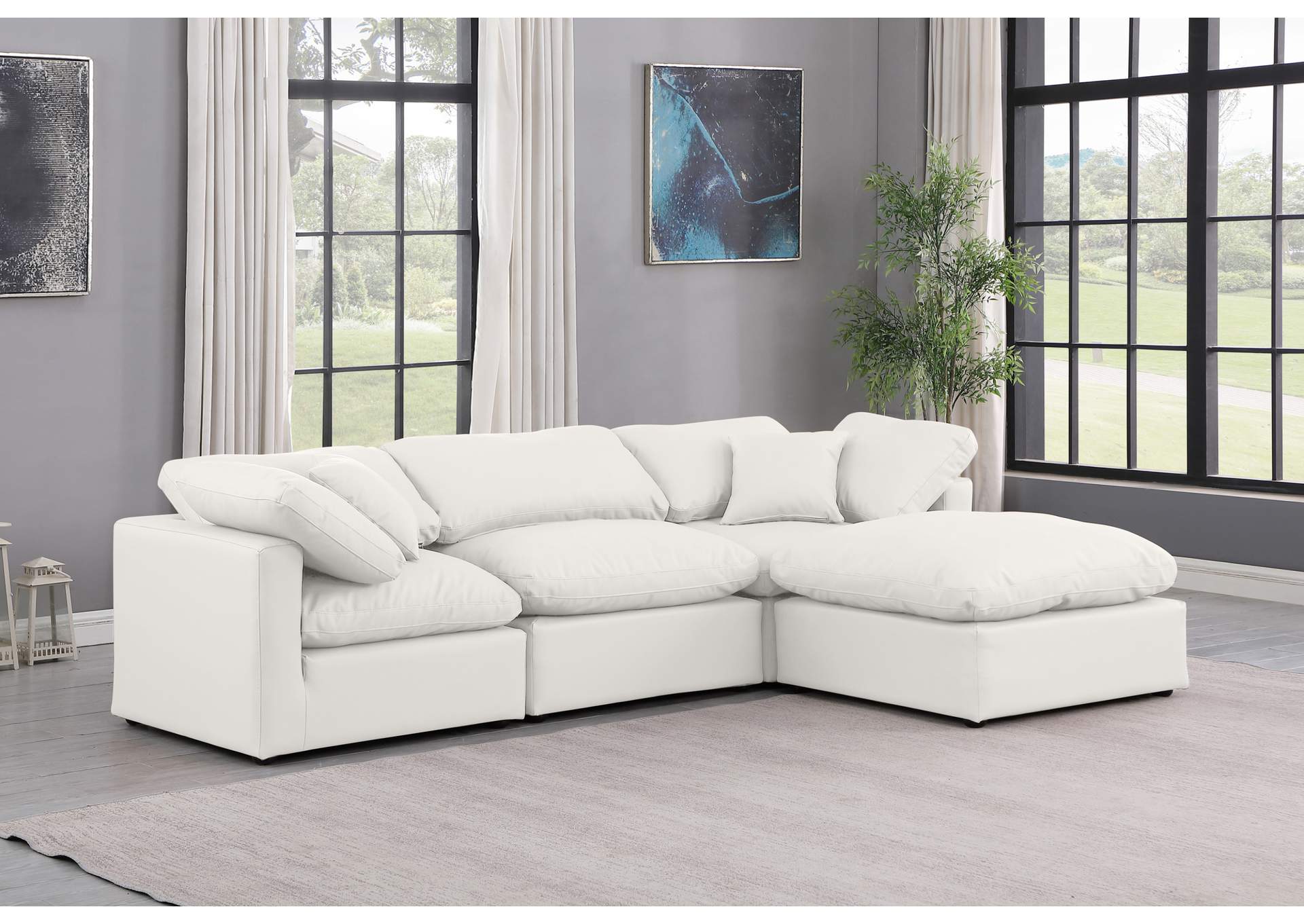 Indulge Cream Faux Leather Modular Sectional,Meridian Furniture