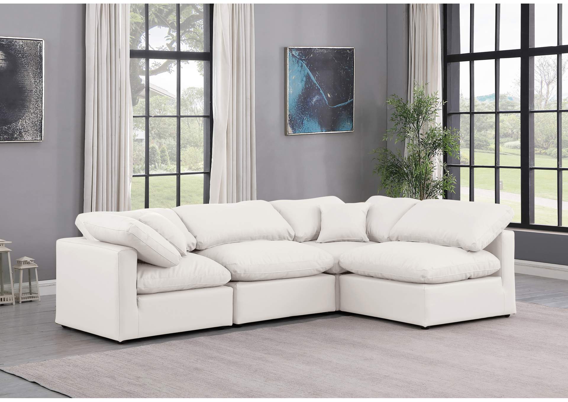 Indulge Cream Faux Leather Modular Sectional,Meridian Furniture