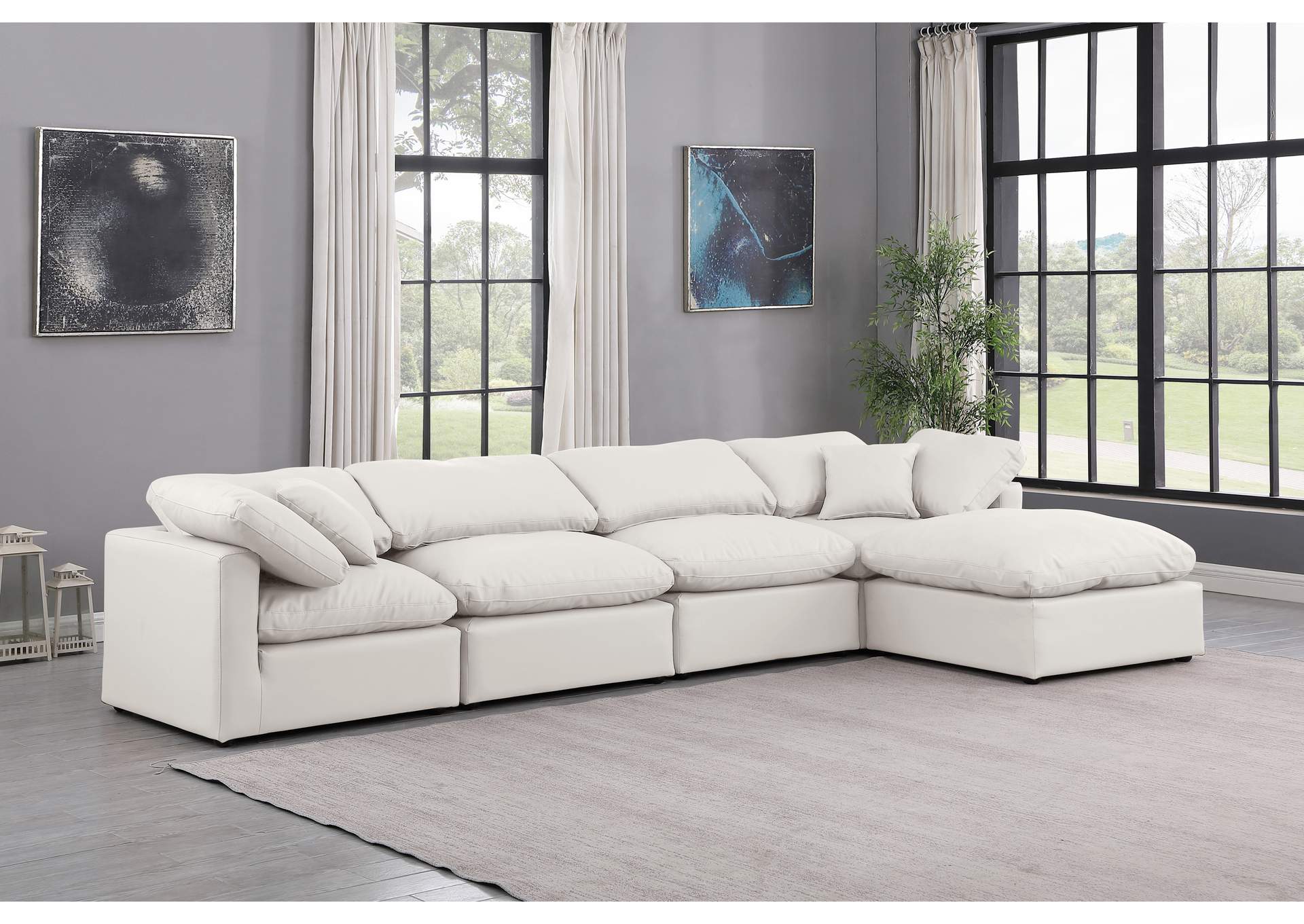 Indulge Cream Faux Leather Modular Sectional,Meridian Furniture