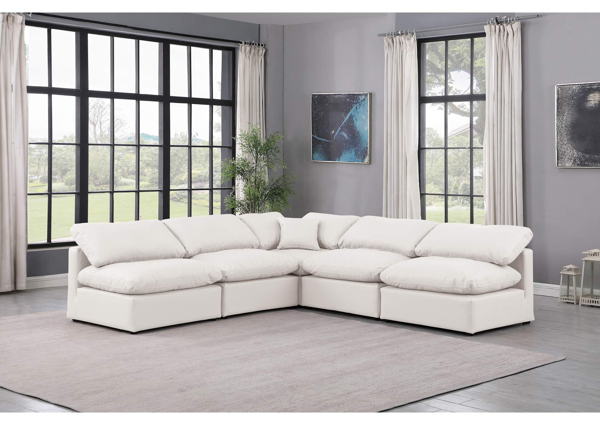 Indulge Cream Faux Leather Modular Sectional,Meridian Furniture
