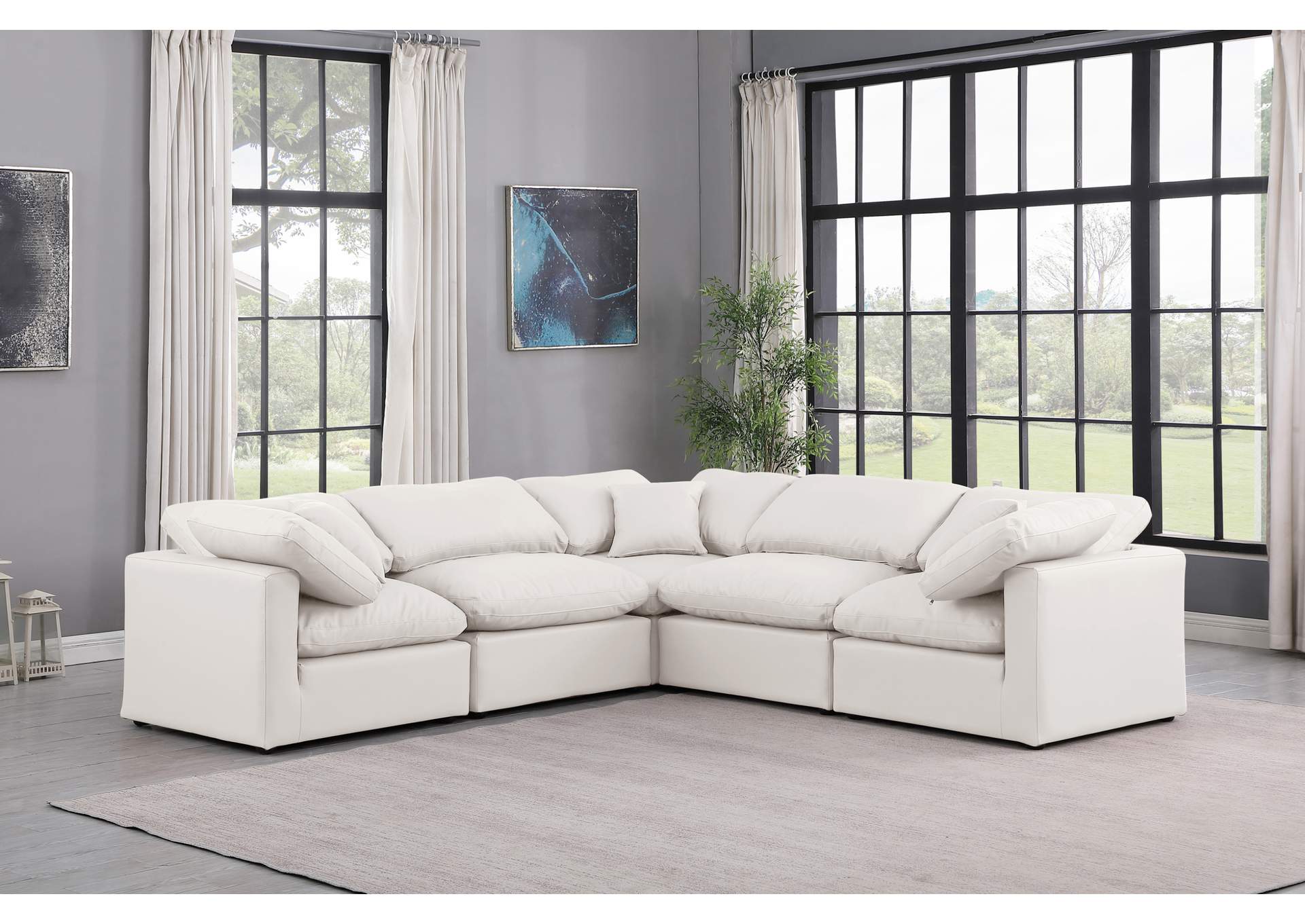 Indulge Cream Faux Leather Modular Sectional,Meridian Furniture