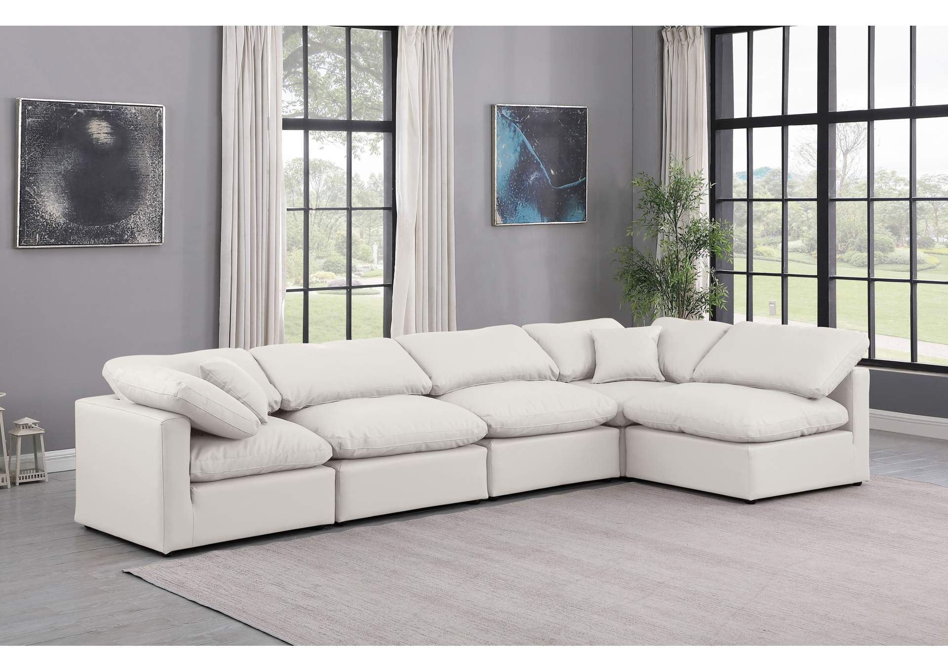 Indulge Cream Faux Leather Modular Sectional,Meridian Furniture