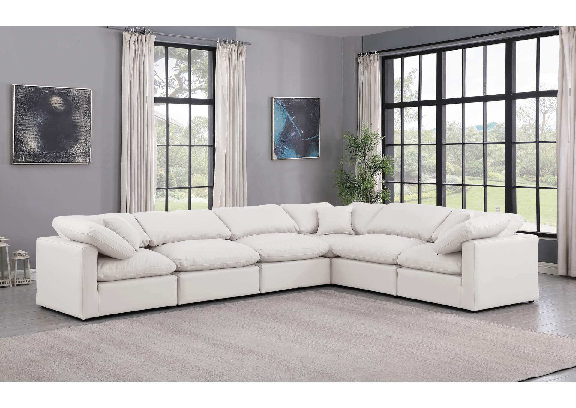 Indulge Cream Faux Leather Modular Sectional,Meridian Furniture