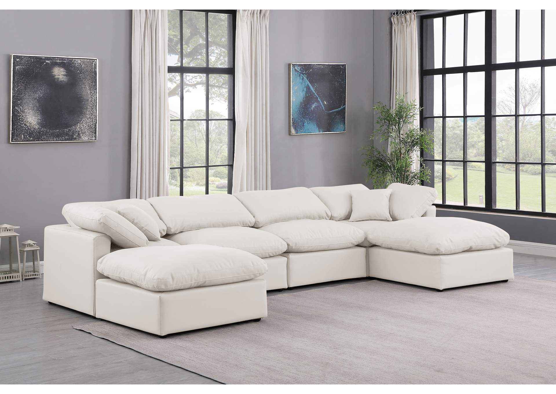 Indulge Cream Faux Leather Modular Sectional,Meridian Furniture