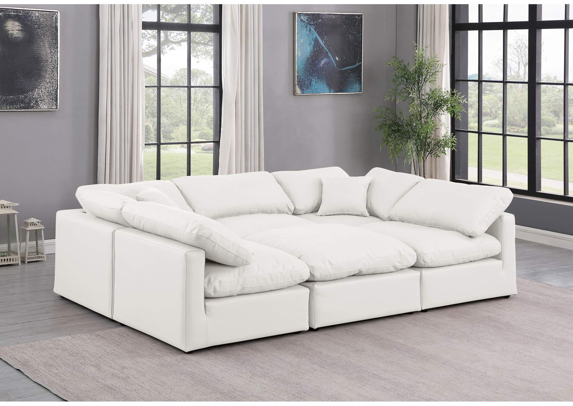 Indulge Cream Faux Leather Modular Sectional,Meridian Furniture