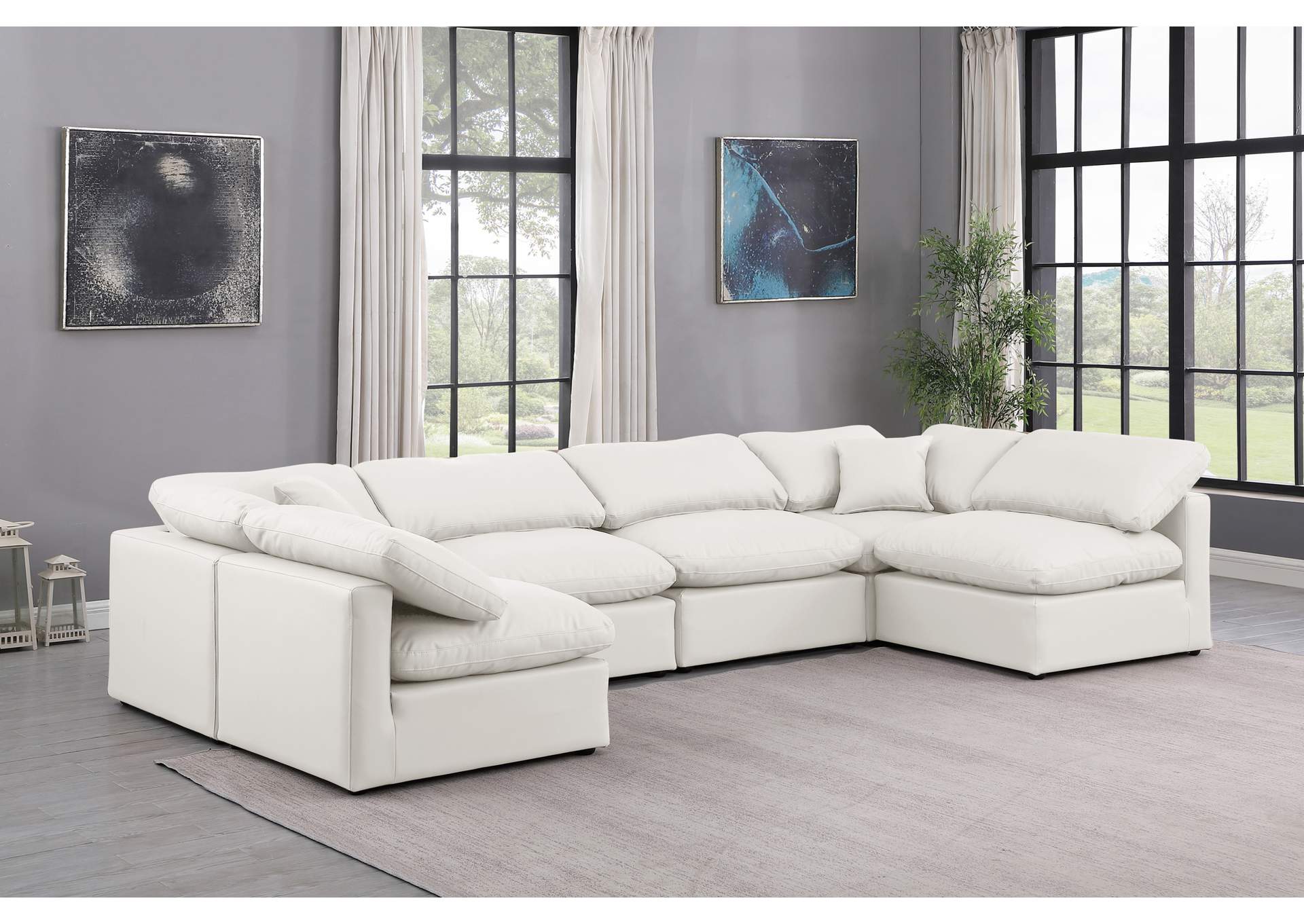Indulge Cream Faux Leather Modular Sectional,Meridian Furniture