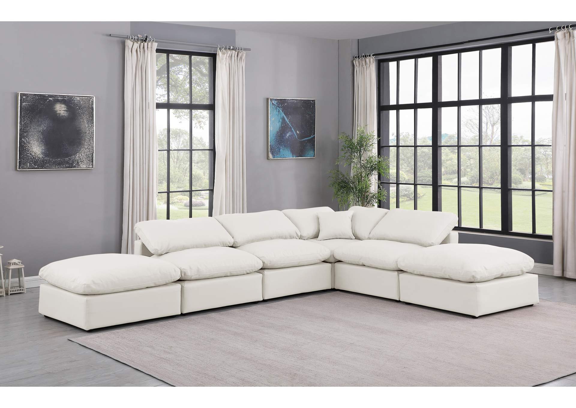 Indulge Cream Faux Leather Modular Sectional,Meridian Furniture