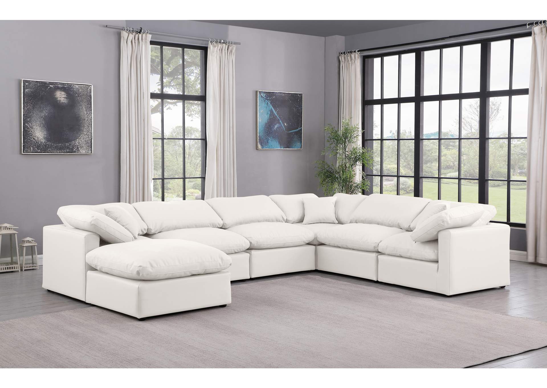Indulge Cream Faux Leather Modular Sectional,Meridian Furniture