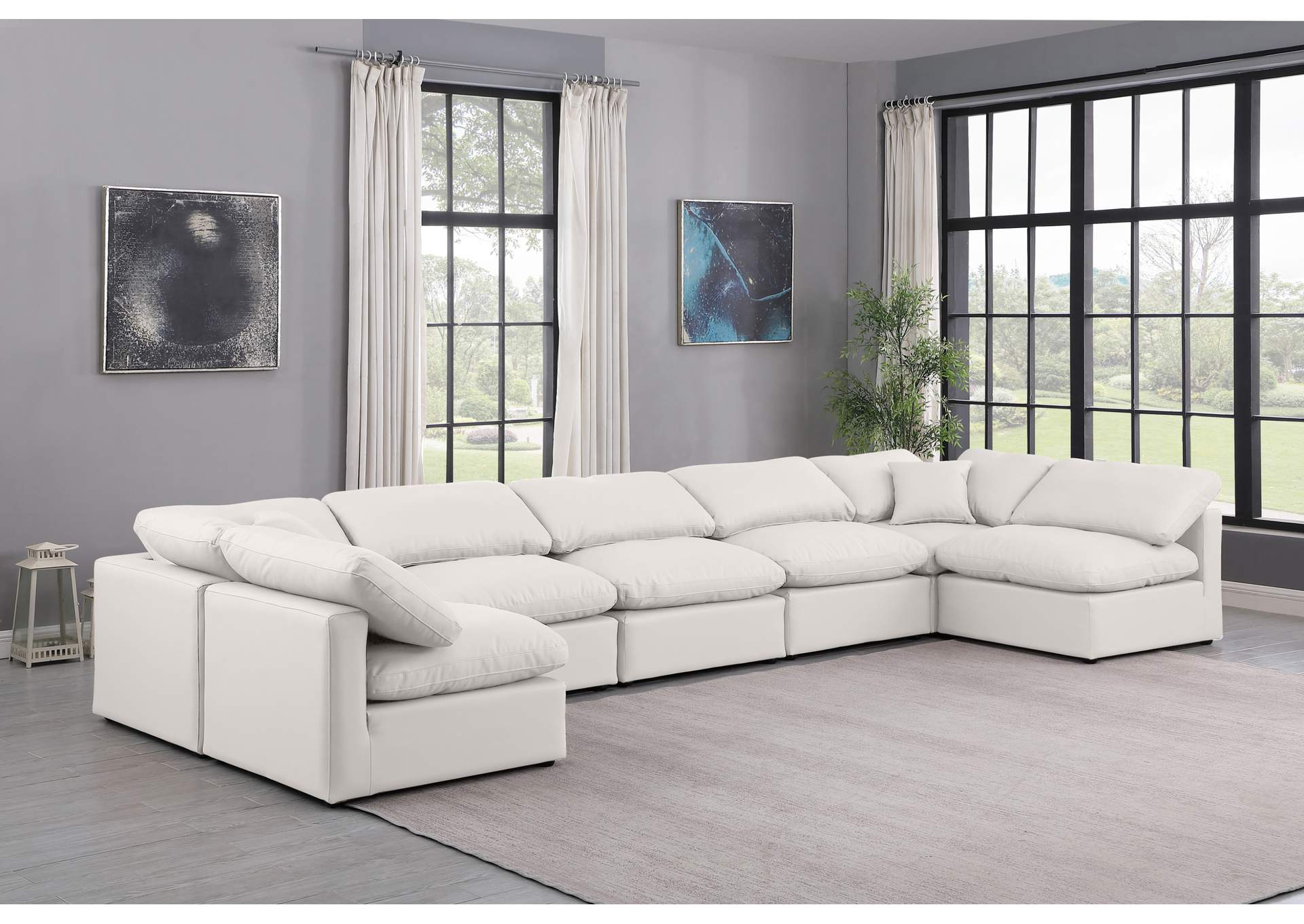 Indulge Cream Faux Leather Modular Sectional,Meridian Furniture