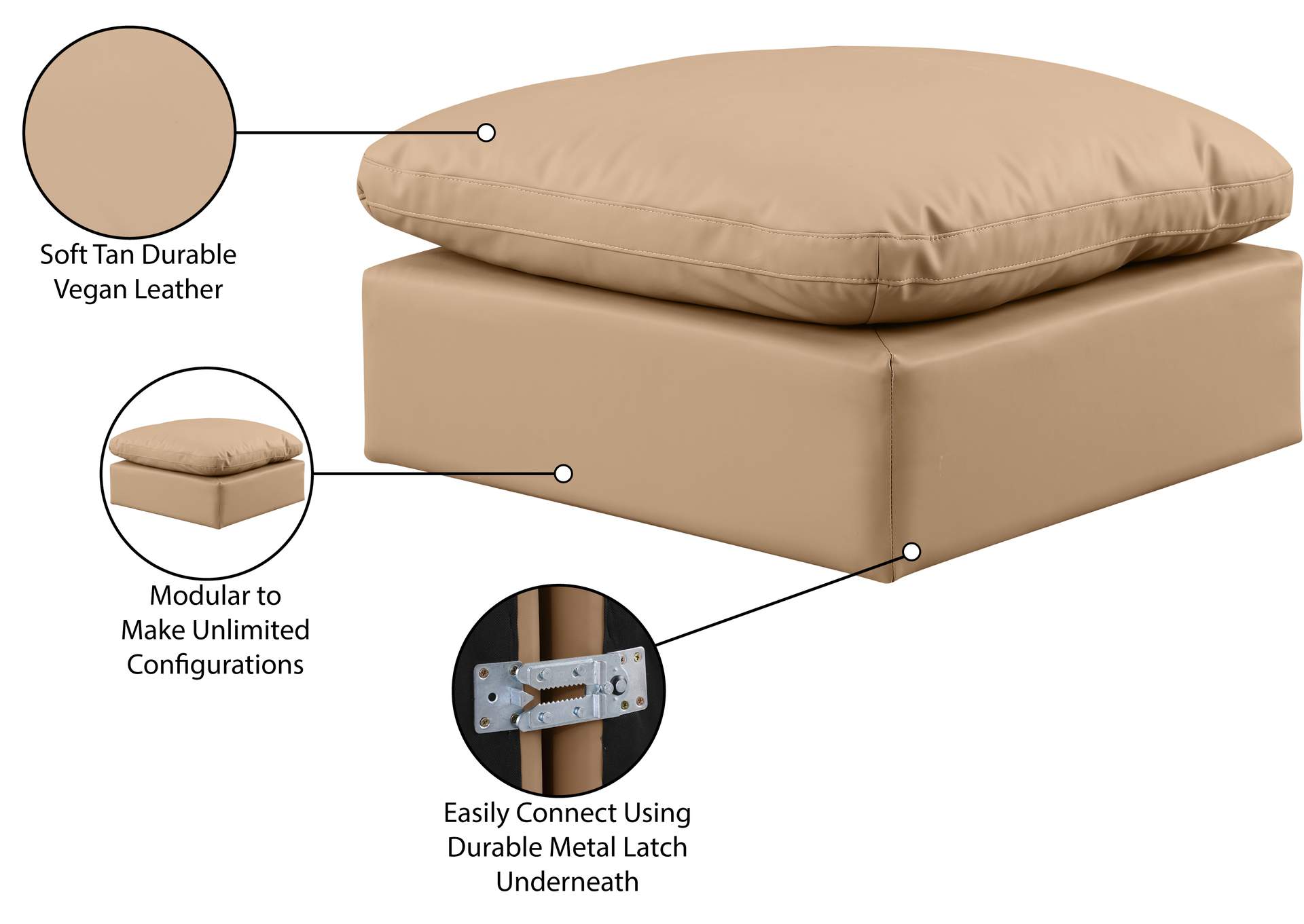 Indulge Tan Faux Leather Ottoman,Meridian Furniture