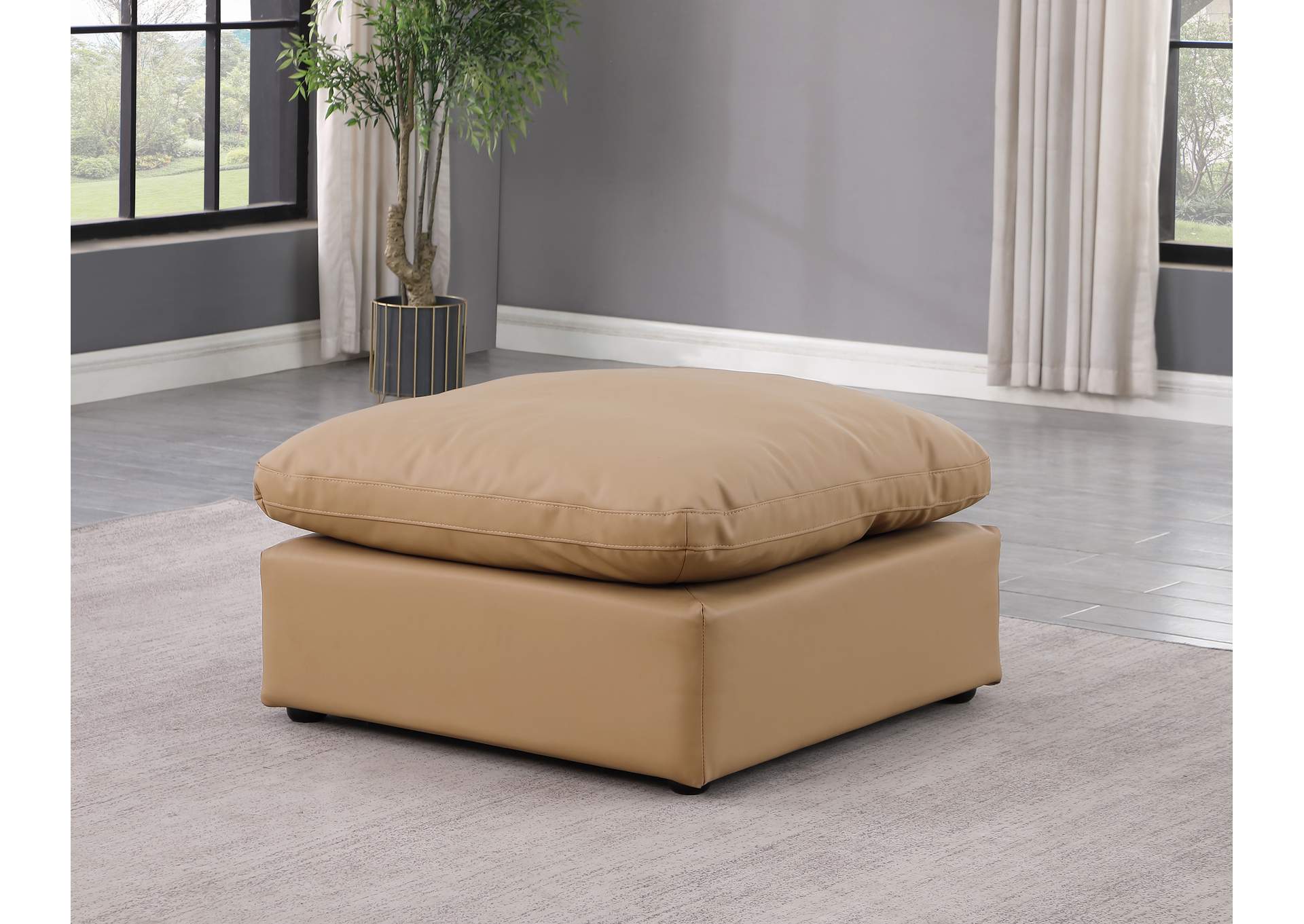 Indulge Tan Faux Leather Ottoman,Meridian Furniture
