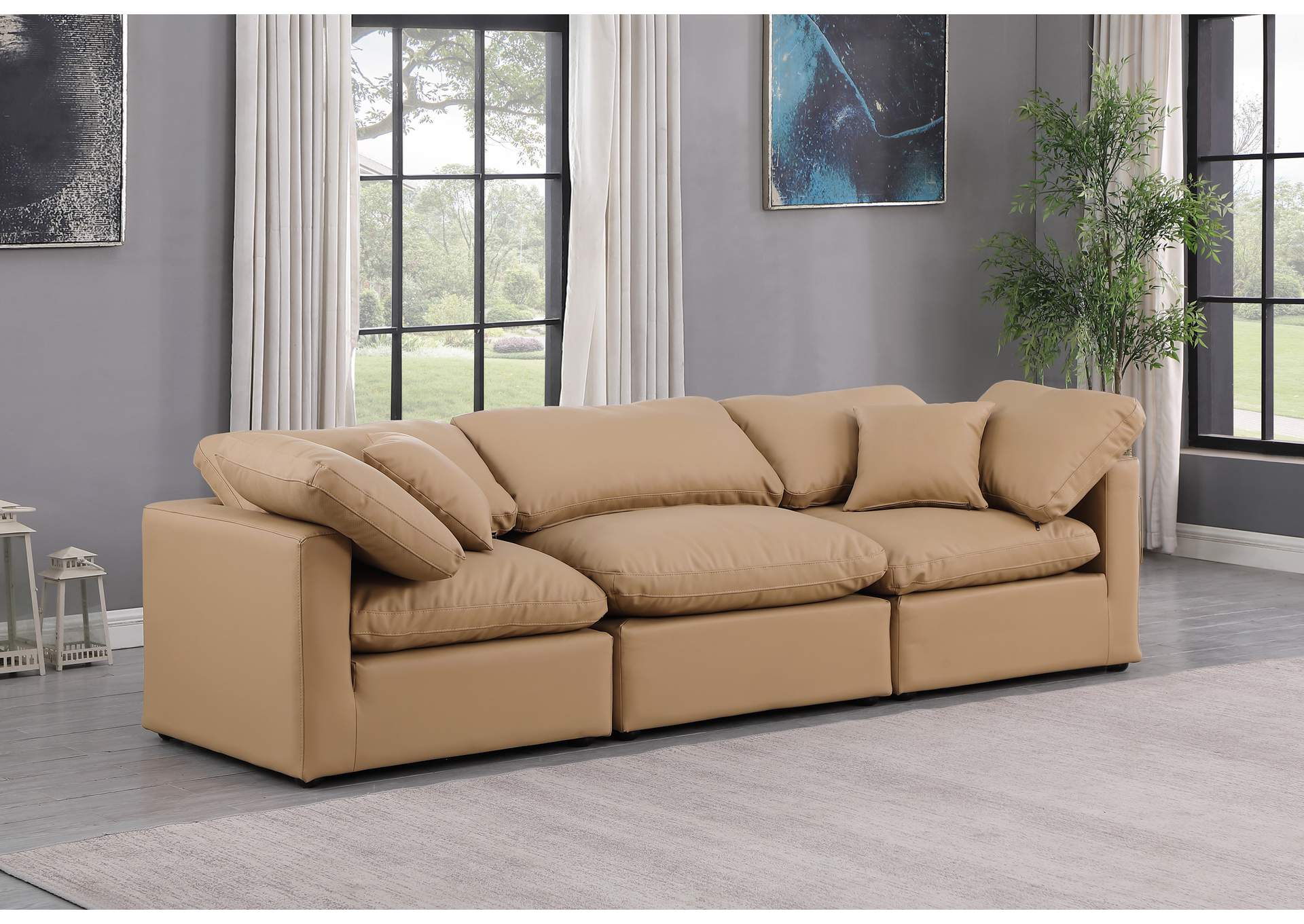 Indulge Tan Faux Leather Modular Sofa,Meridian Furniture