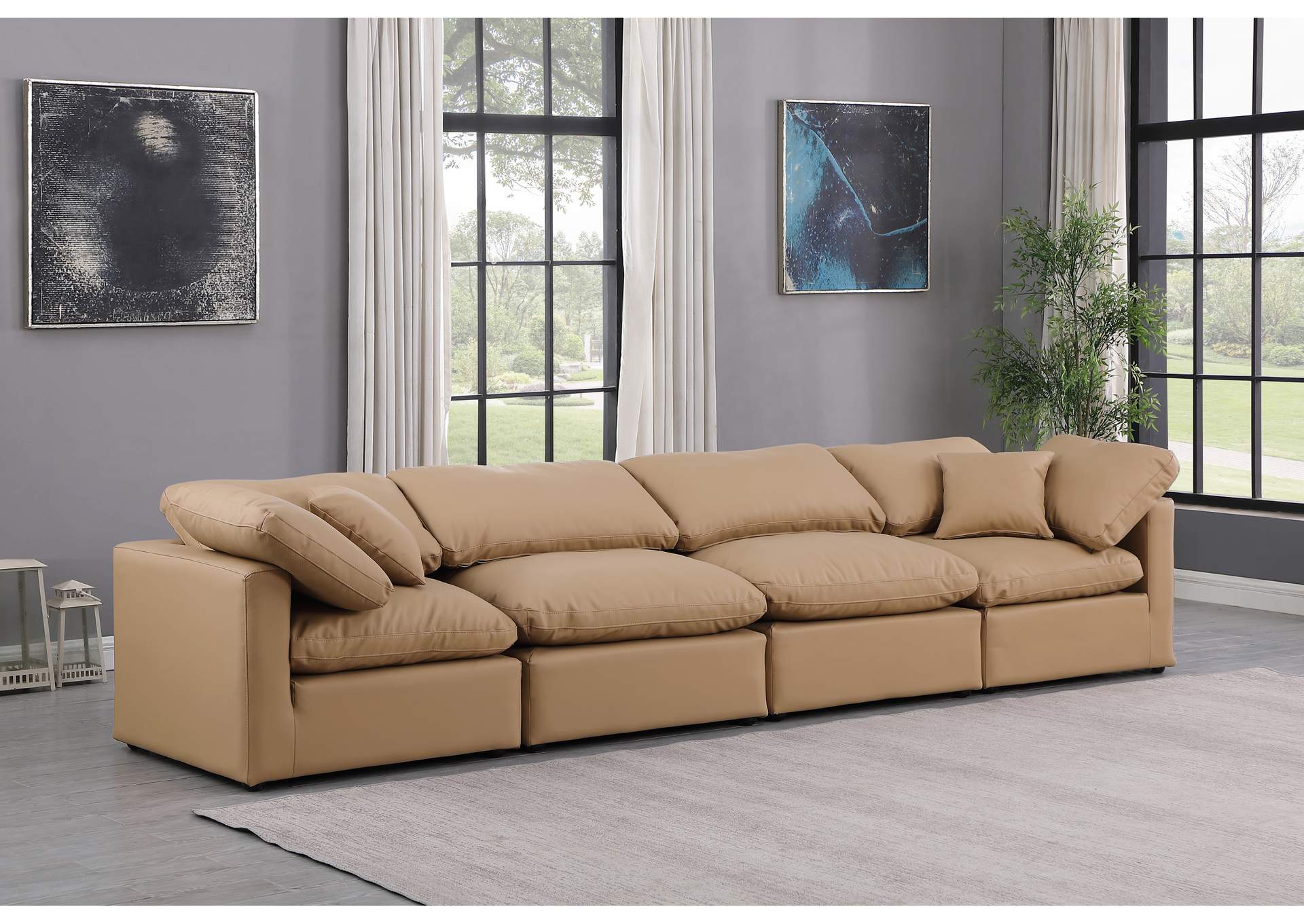 Indulge Tan Faux Leather Modular Sofa,Meridian Furniture