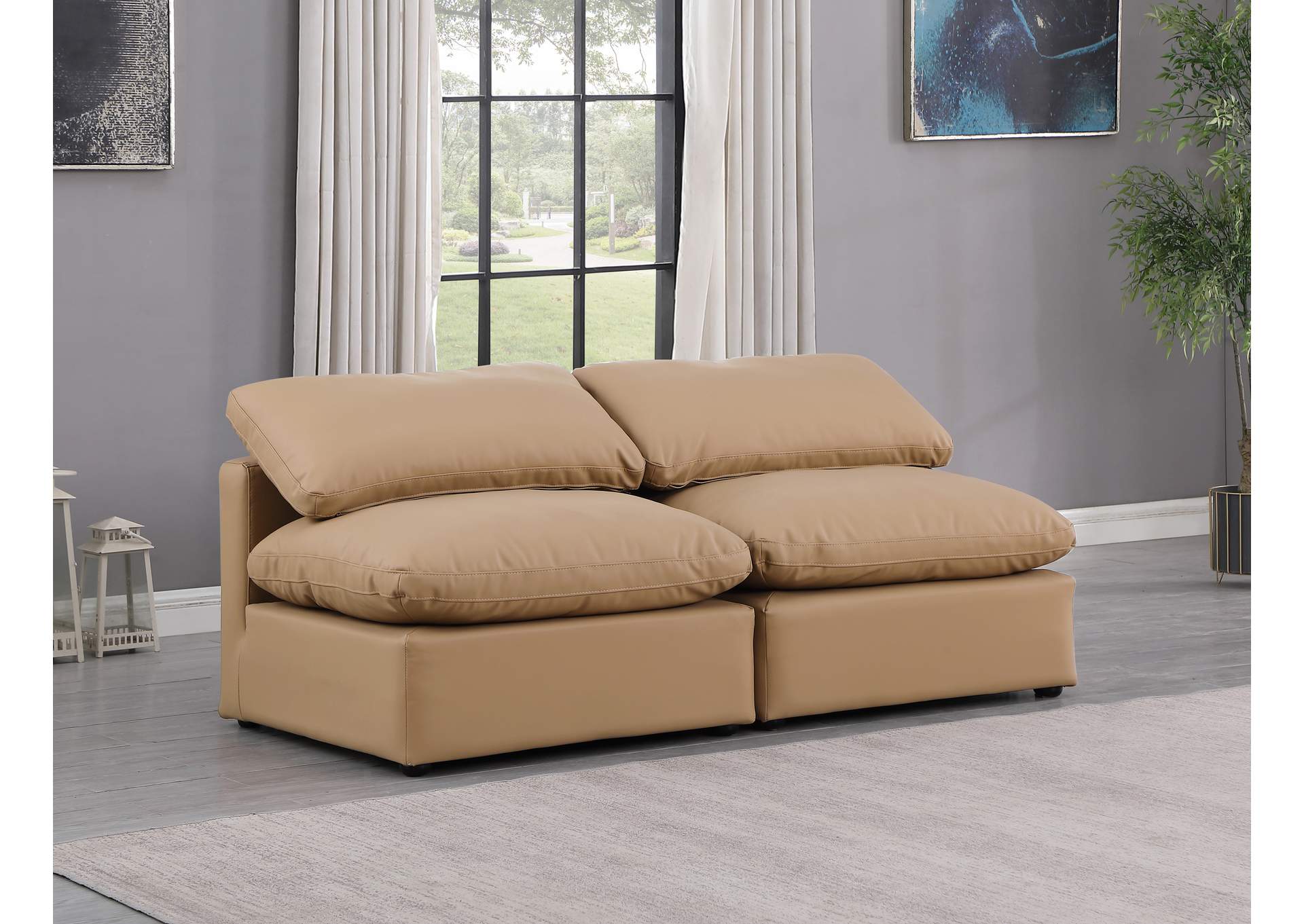 Indulge Tan Faux Leather Modular Sofa,Meridian Furniture