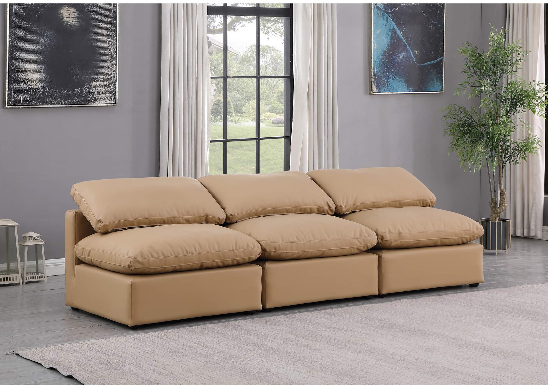 Indulge Tan Faux Leather Modular Sofa,Meridian Furniture