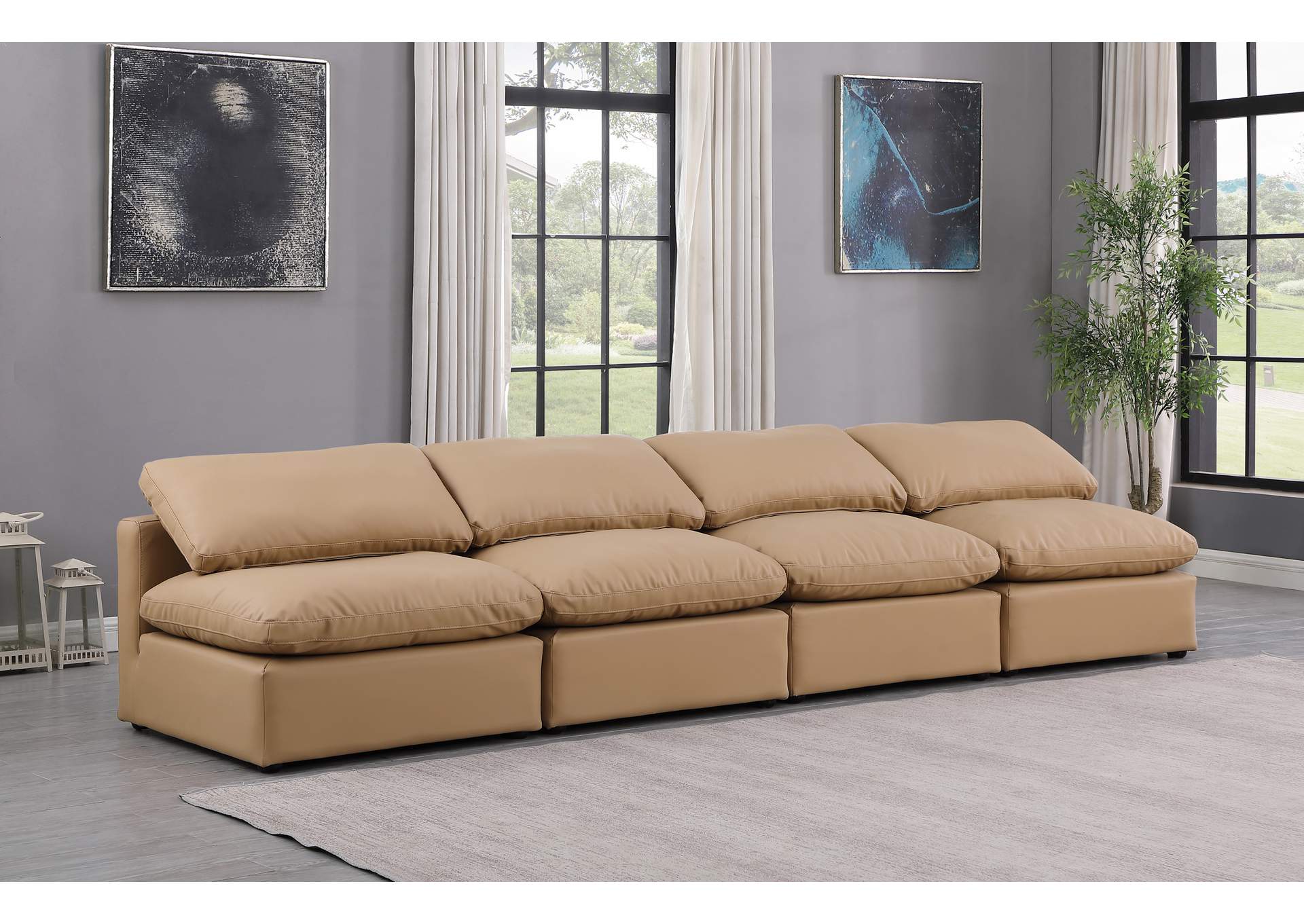 Indulge Tan Faux Leather Modular Sofa,Meridian Furniture