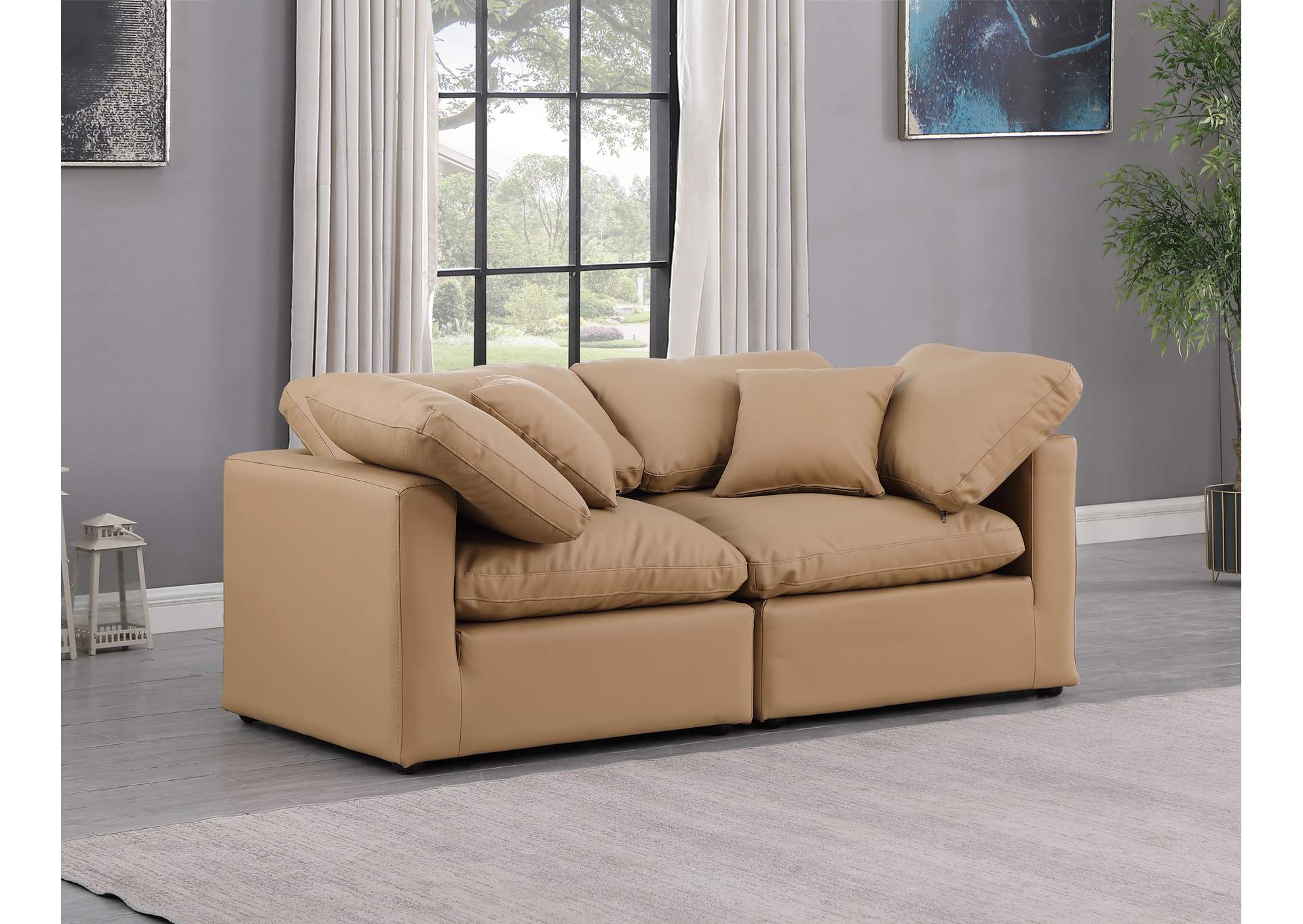 Indulge Tan Faux Leather Modular Sofa,Meridian Furniture