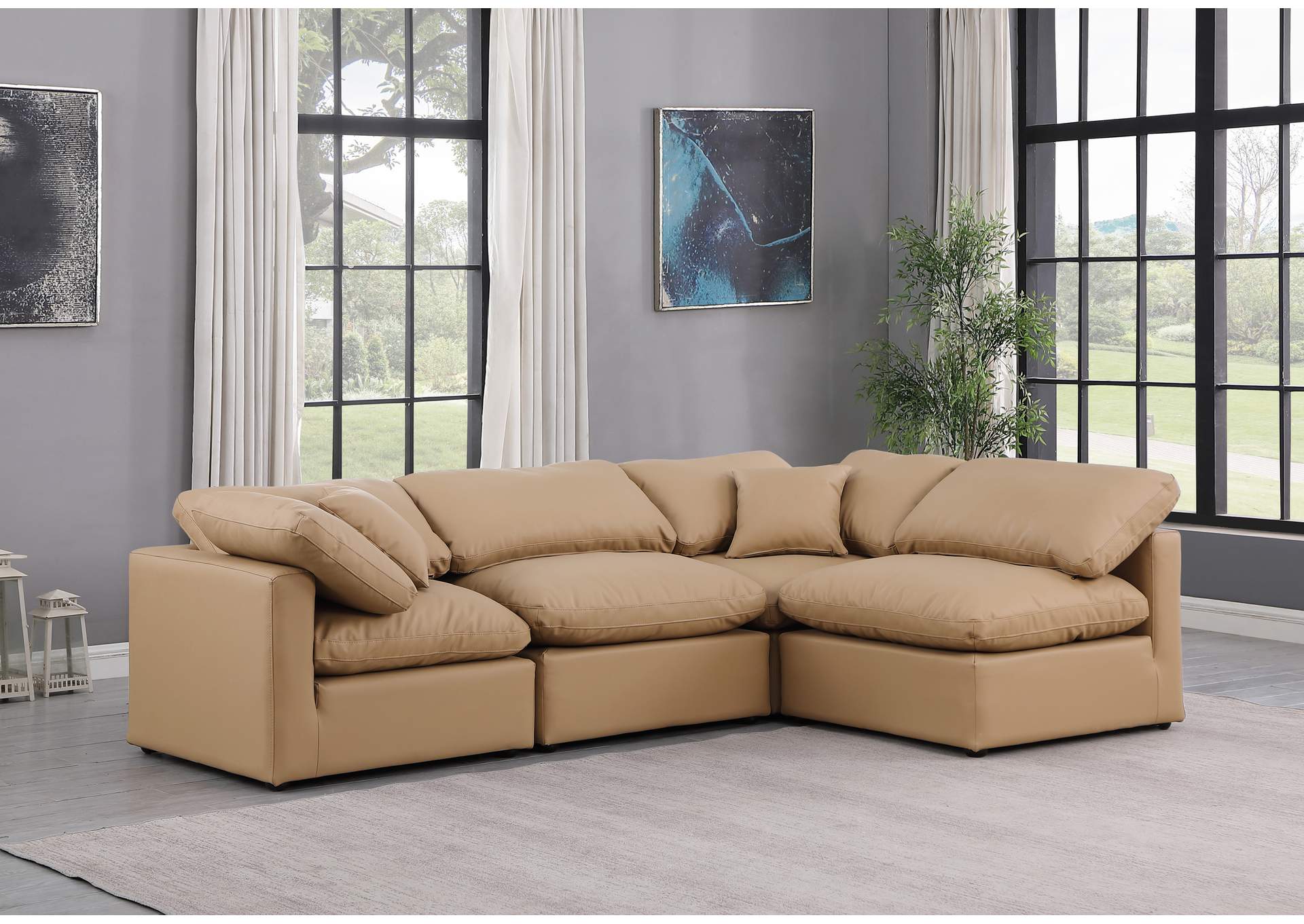 Indulge Tan Faux Leather Modular Sectional,Meridian Furniture