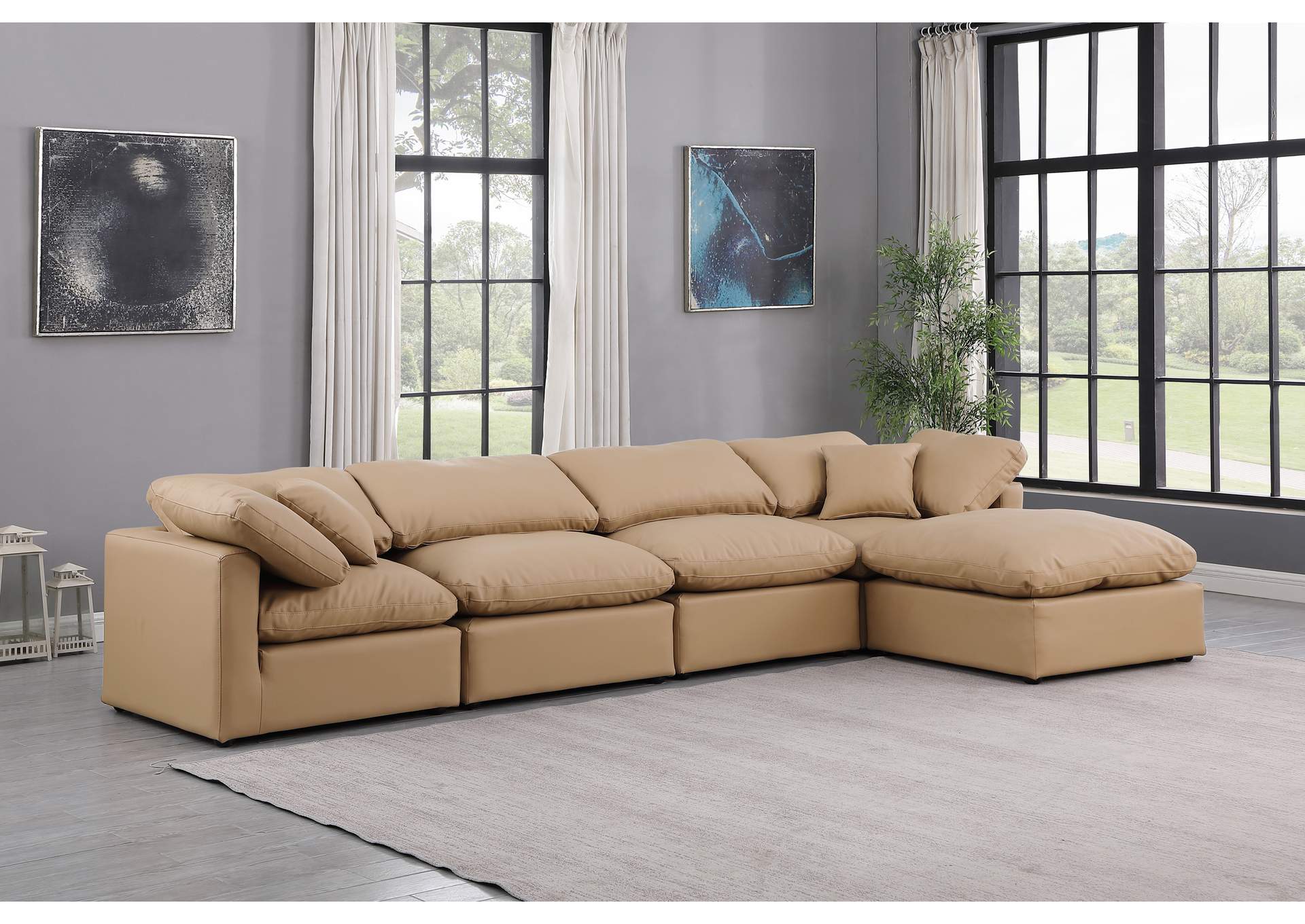 Indulge Tan Faux Leather Modular Sectional,Meridian Furniture