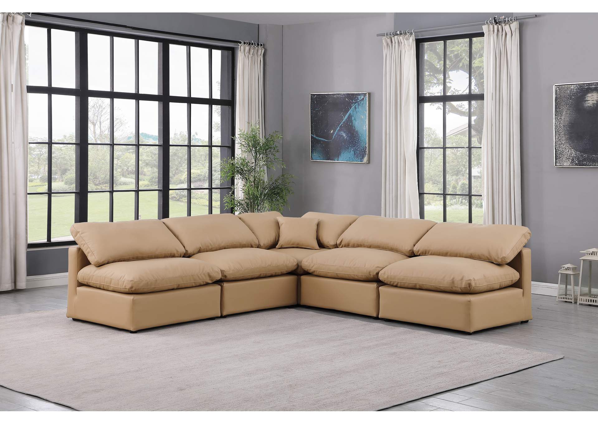 Indulge Tan Faux Leather Modular Sectional,Meridian Furniture