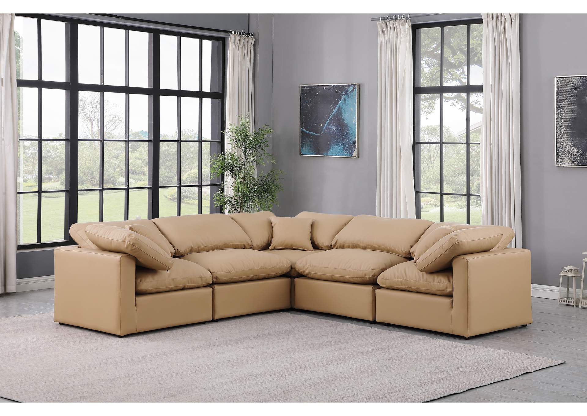 Indulge Tan Faux Leather Modular Sectional,Meridian Furniture