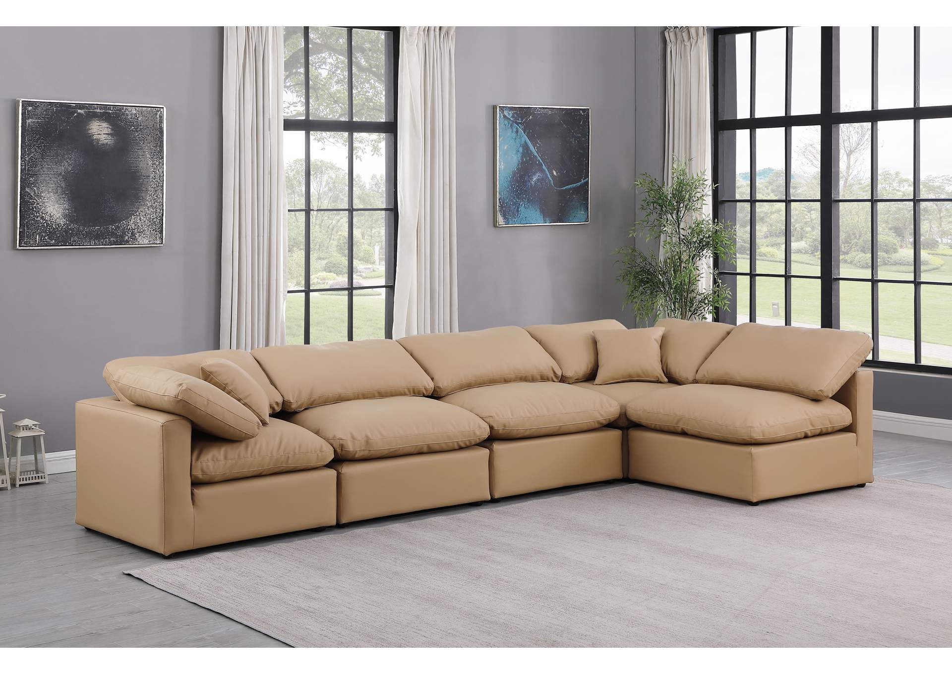 Indulge Tan Faux Leather Modular Sectional,Meridian Furniture