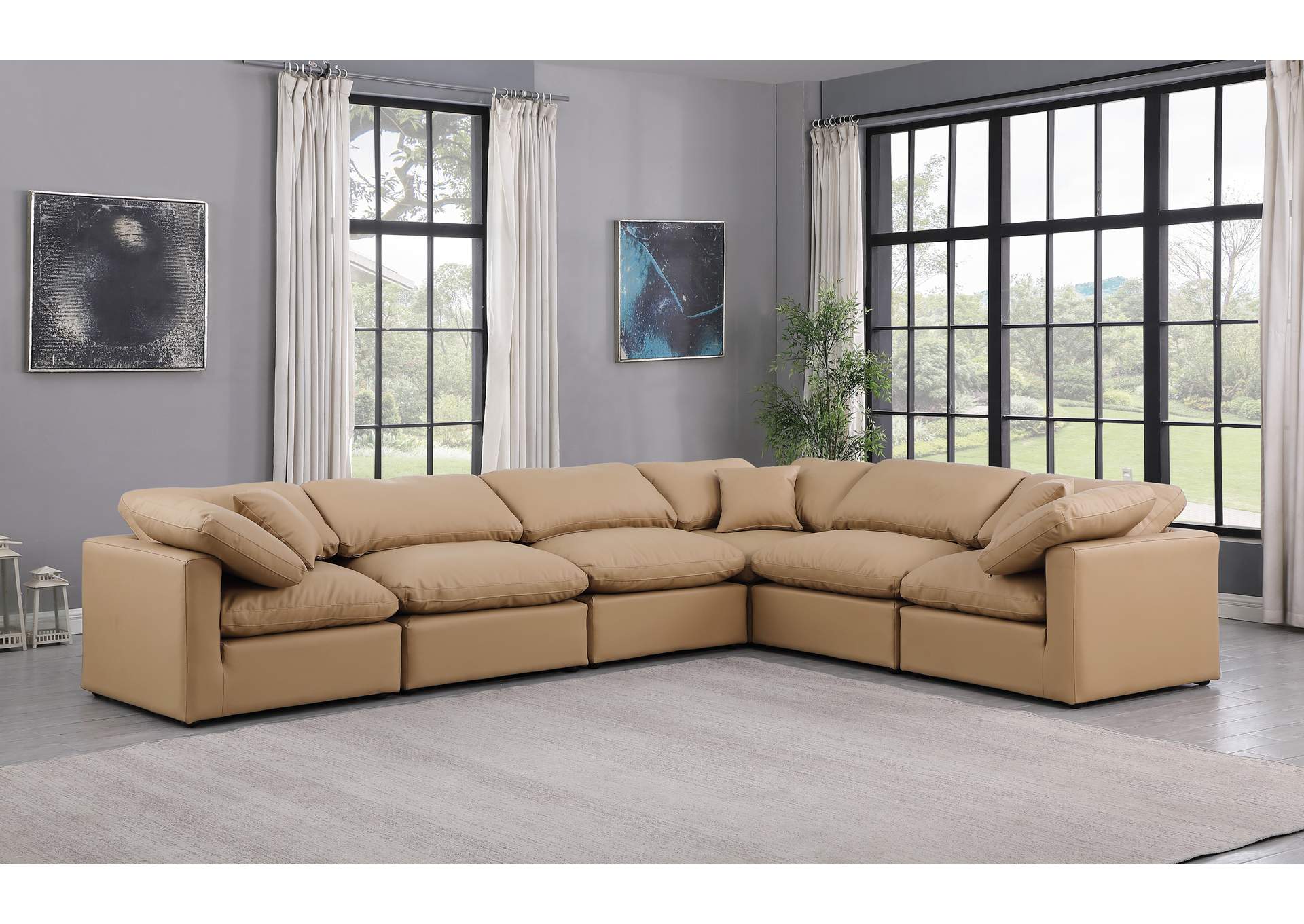 Indulge Tan Faux Leather Modular Sectional,Meridian Furniture