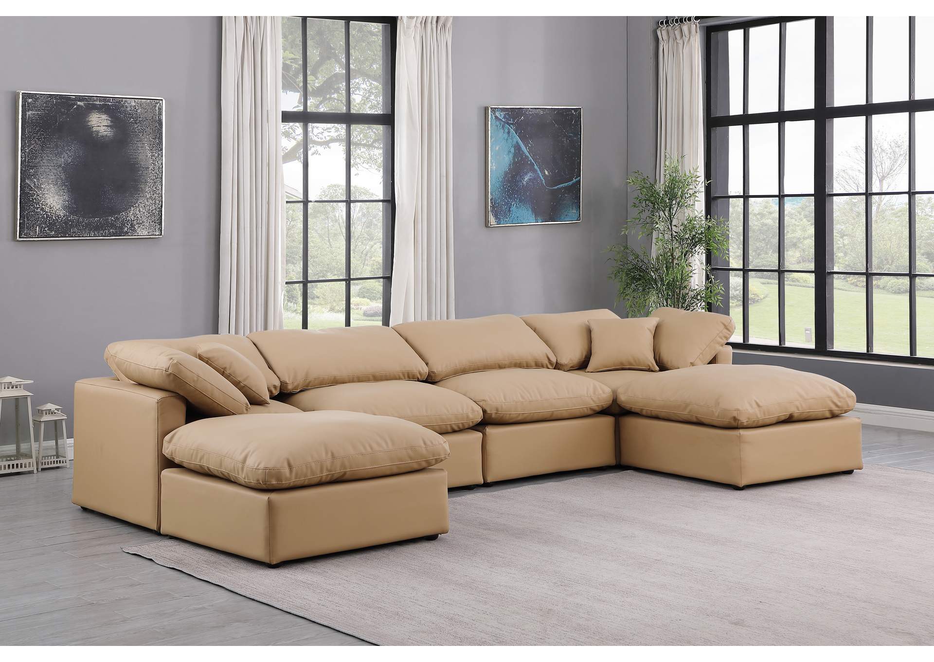 Indulge Tan Faux Leather Modular Sectional,Meridian Furniture