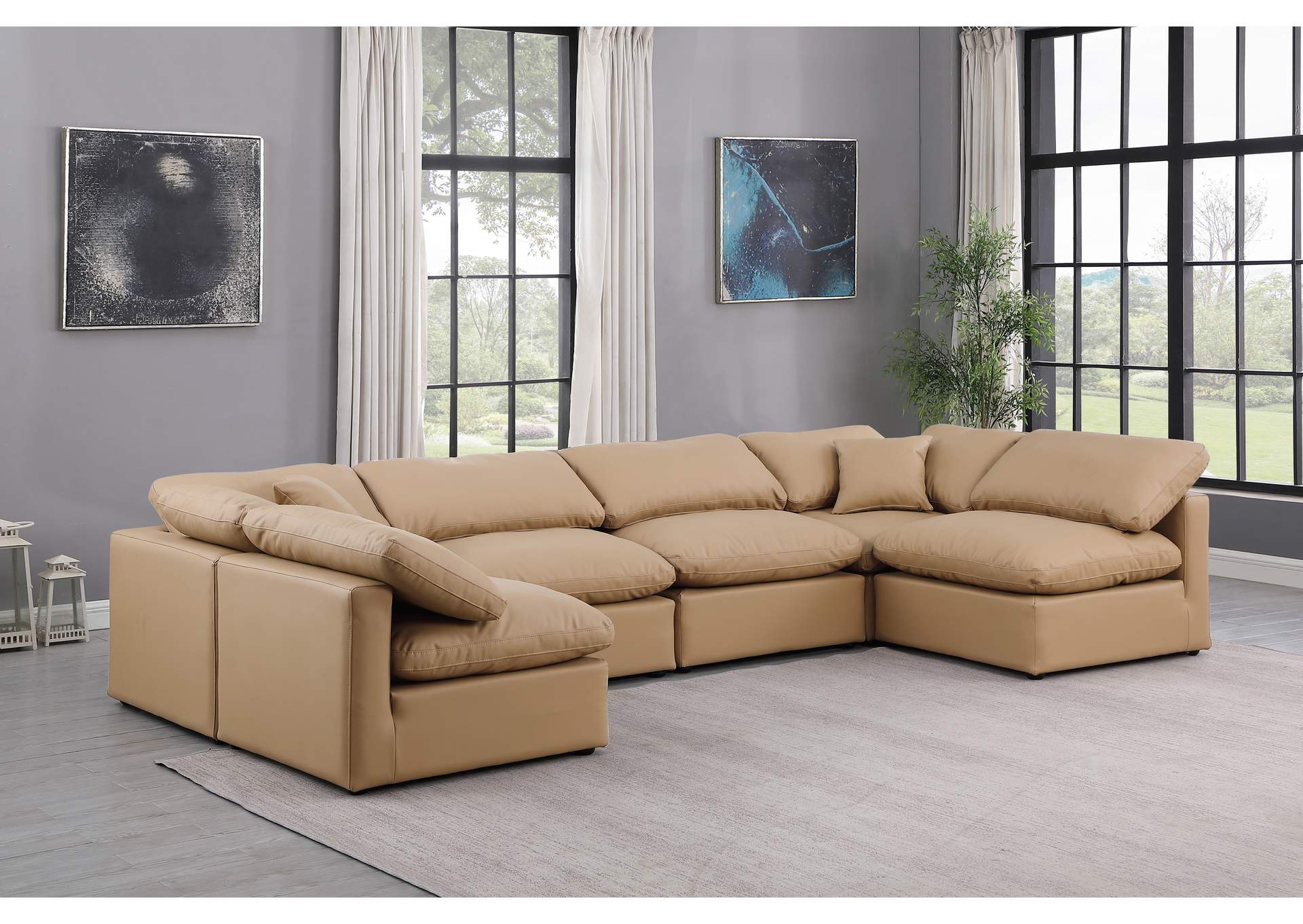 Indulge Tan Faux Leather Modular Sectional,Meridian Furniture