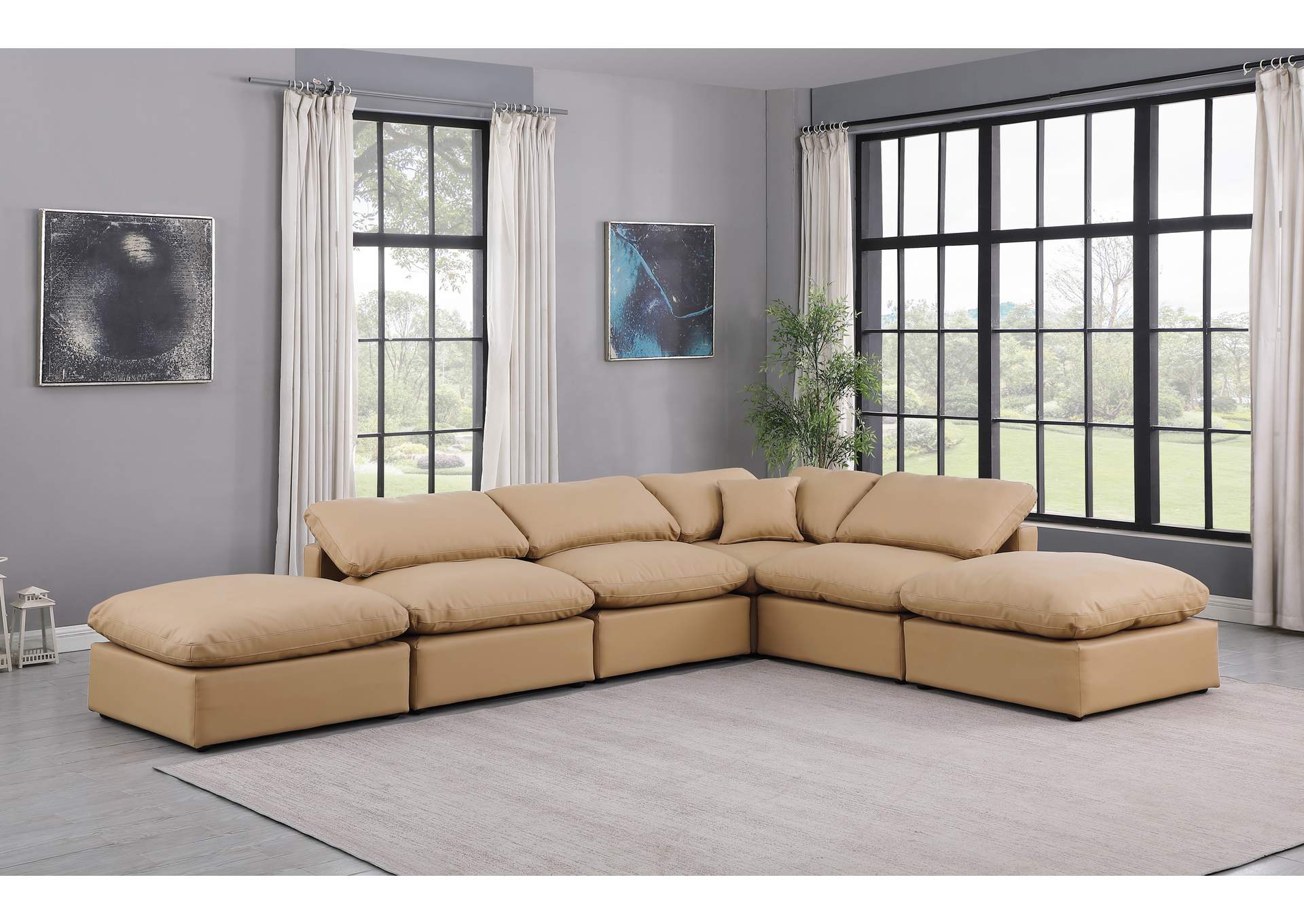 Indulge Tan Faux Leather Modular Sectional,Meridian Furniture