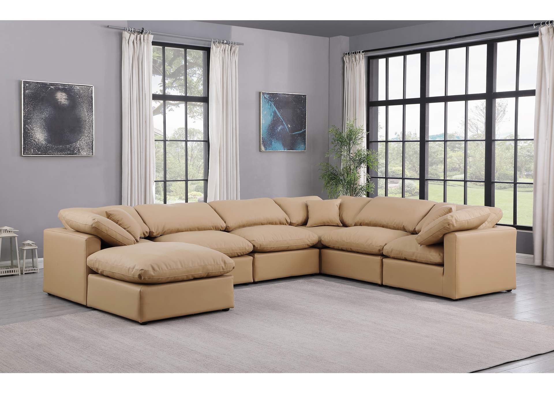 Indulge Tan Faux Leather Modular Sectional,Meridian Furniture