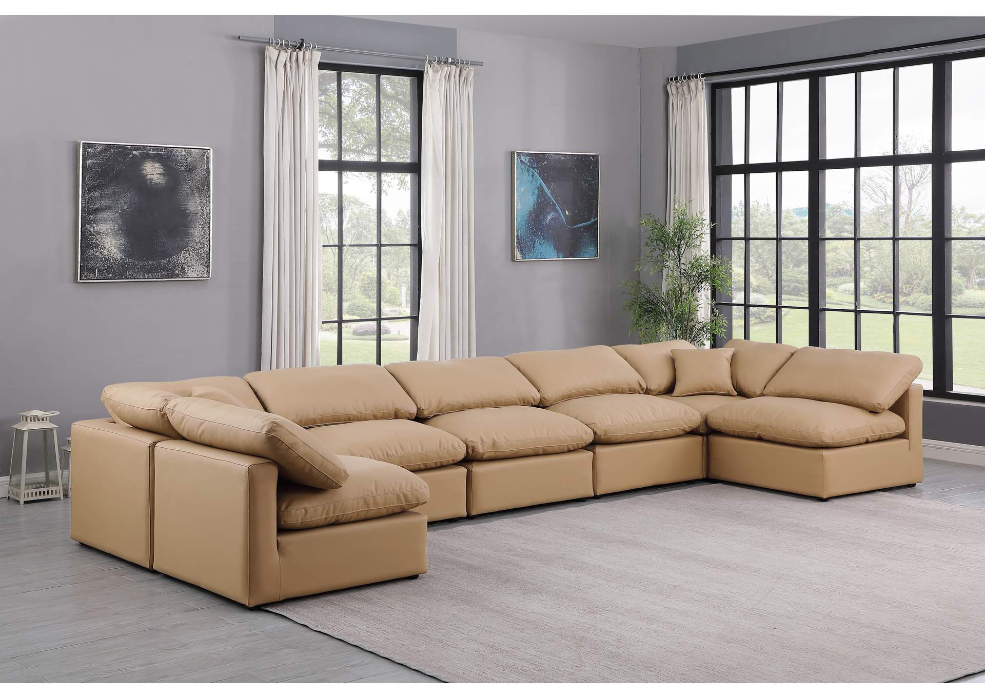 Indulge Tan Faux Leather Modular Sectional,Meridian Furniture