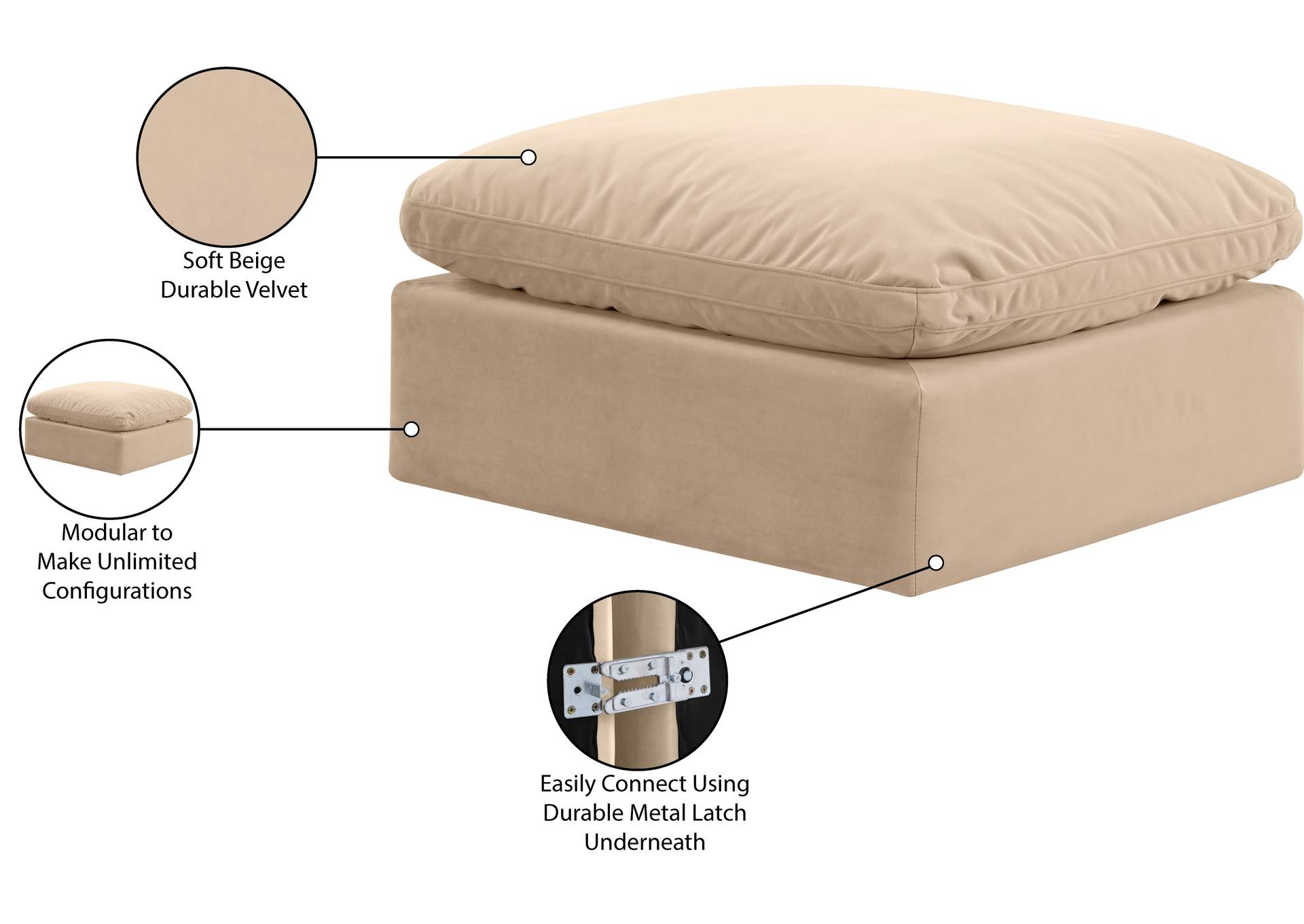 Indulge Beige Velvet Ottoman,Meridian Furniture