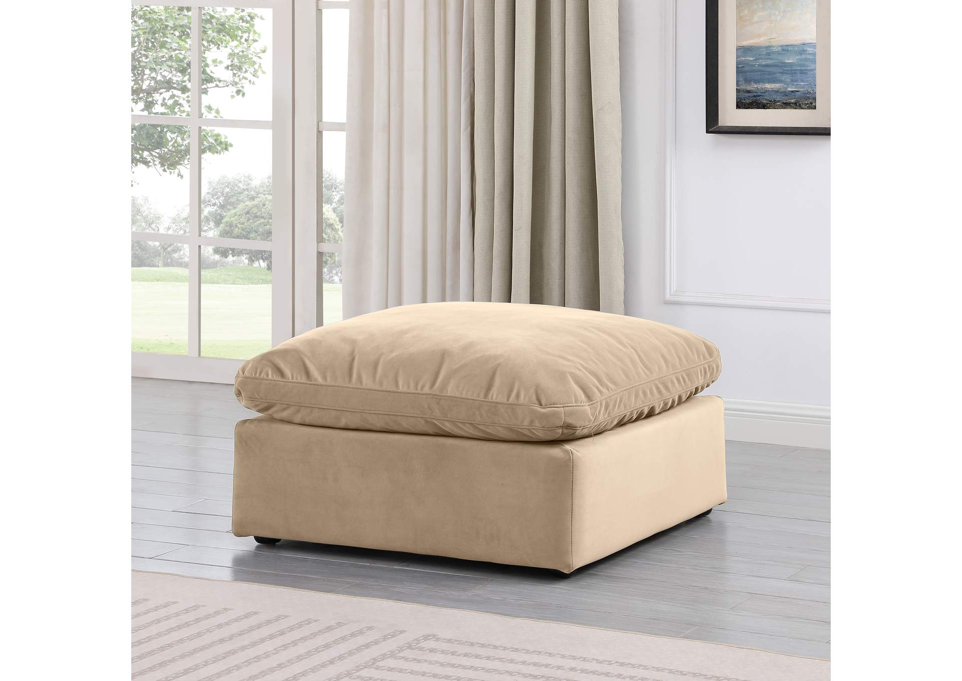 Indulge Beige Velvet Ottoman,Meridian Furniture