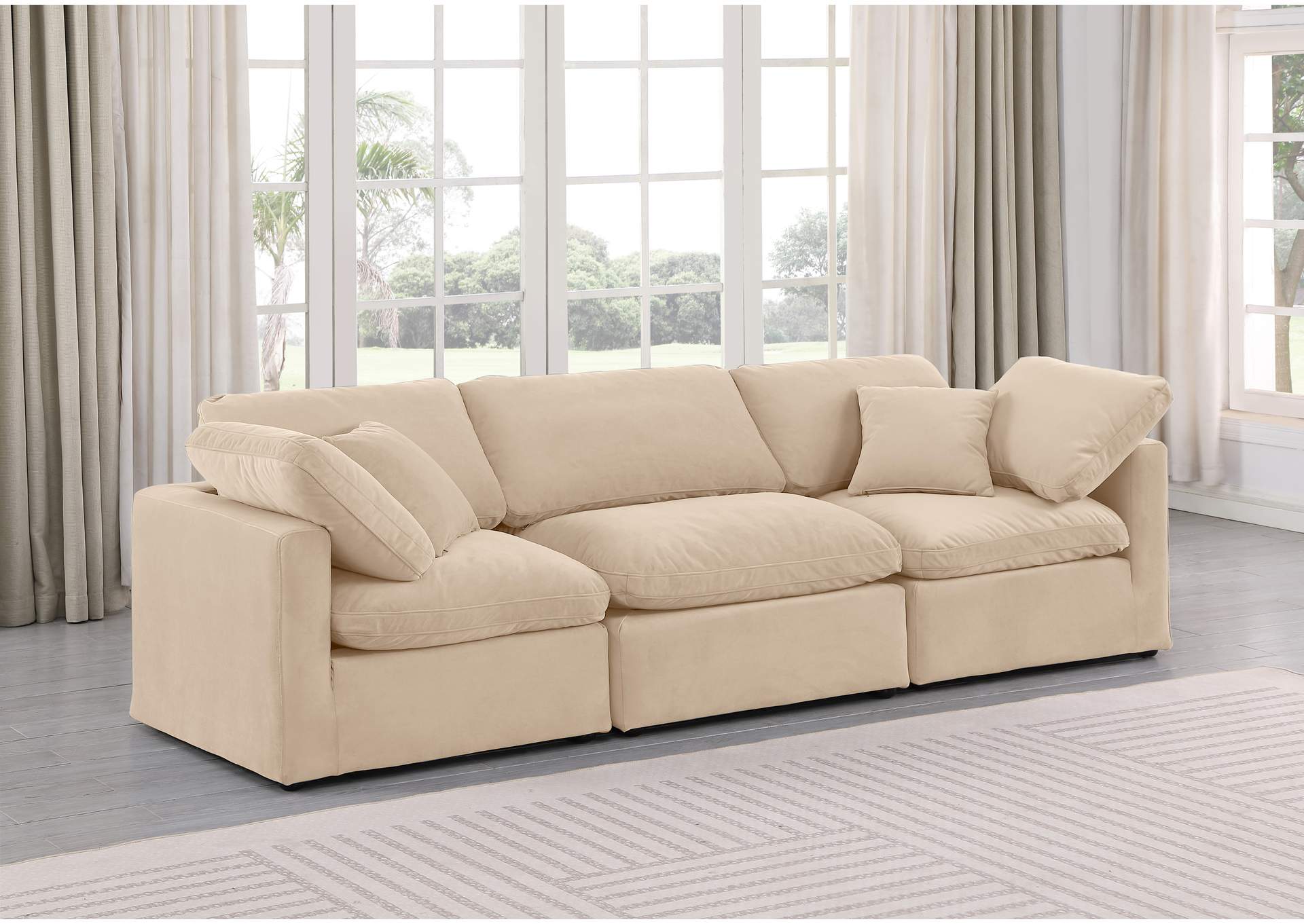 Indulge Beige Velvet Modular Sofa,Meridian Furniture