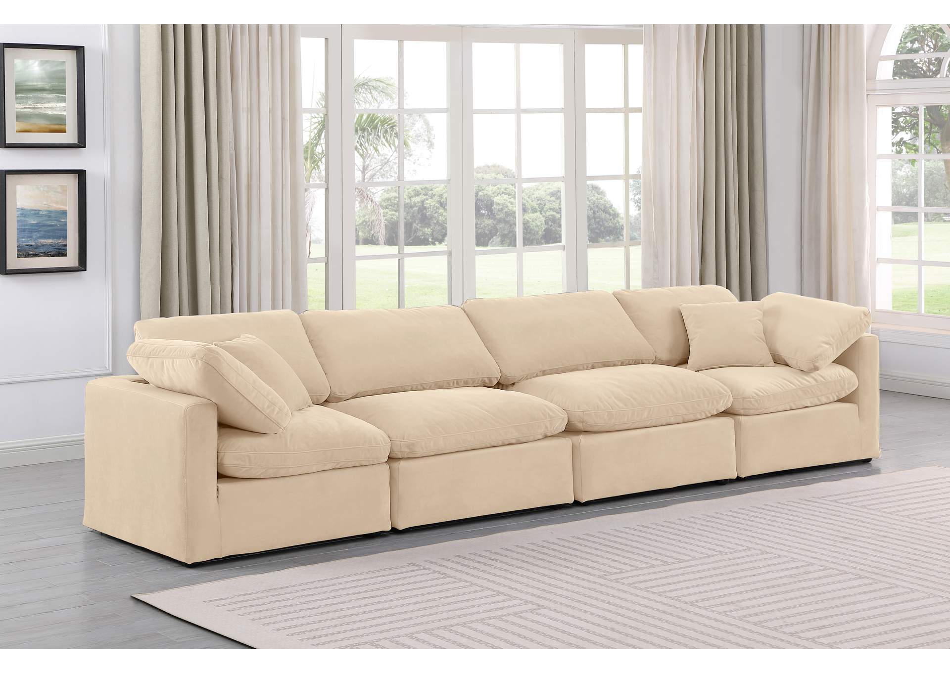 Indulge Beige Velvet Modular Sofa,Meridian Furniture