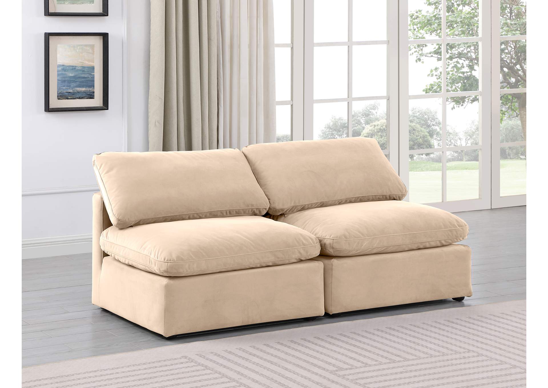 Indulge Beige Velvet Modular Sofa,Meridian Furniture