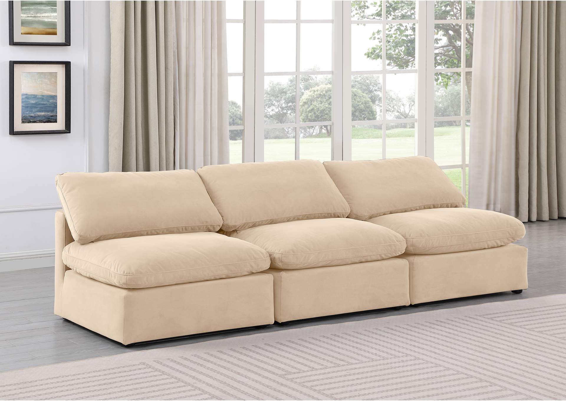 Indulge Beige Velvet Modular Sofa,Meridian Furniture