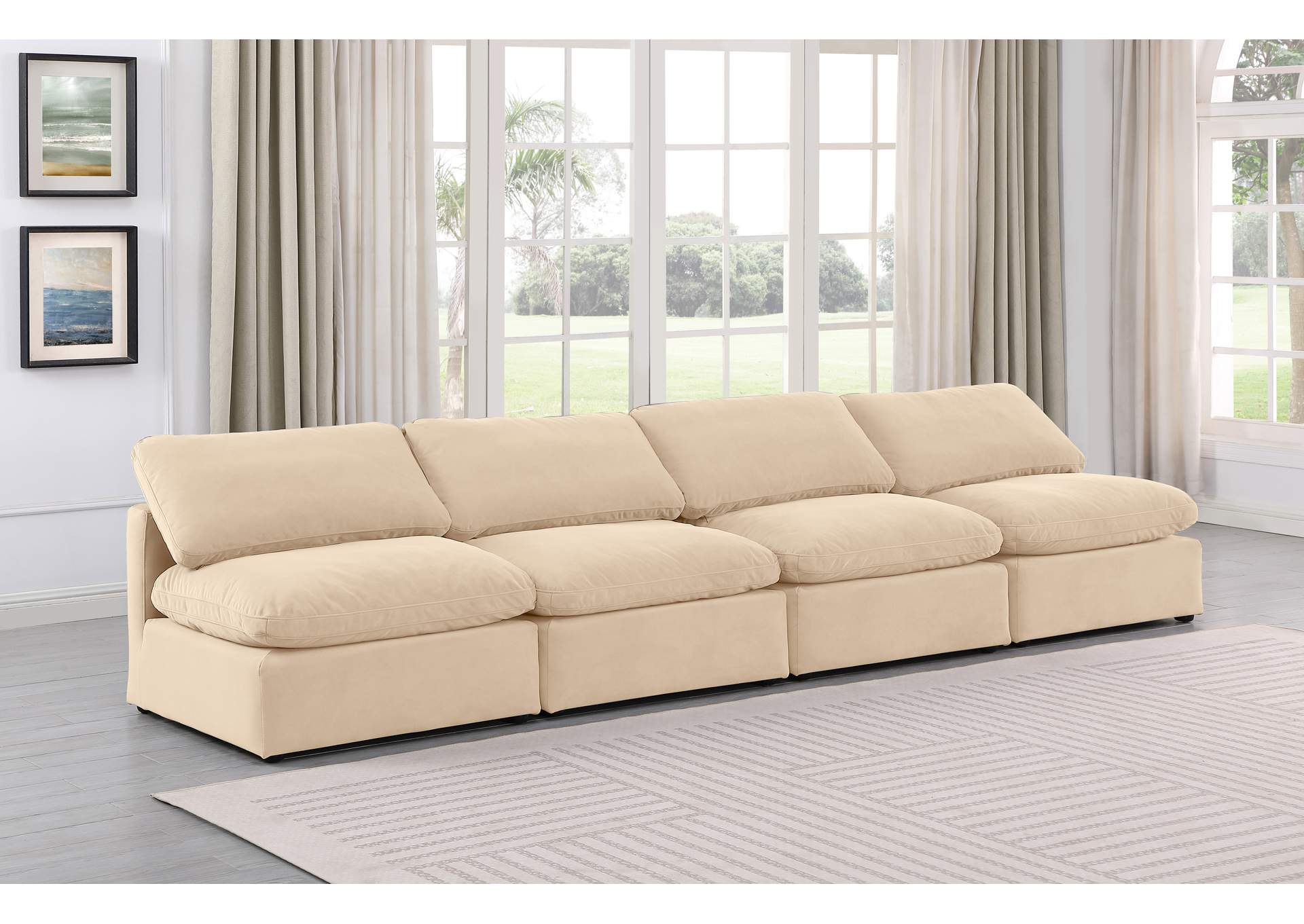 Indulge Beige Velvet Modular Sofa,Meridian Furniture