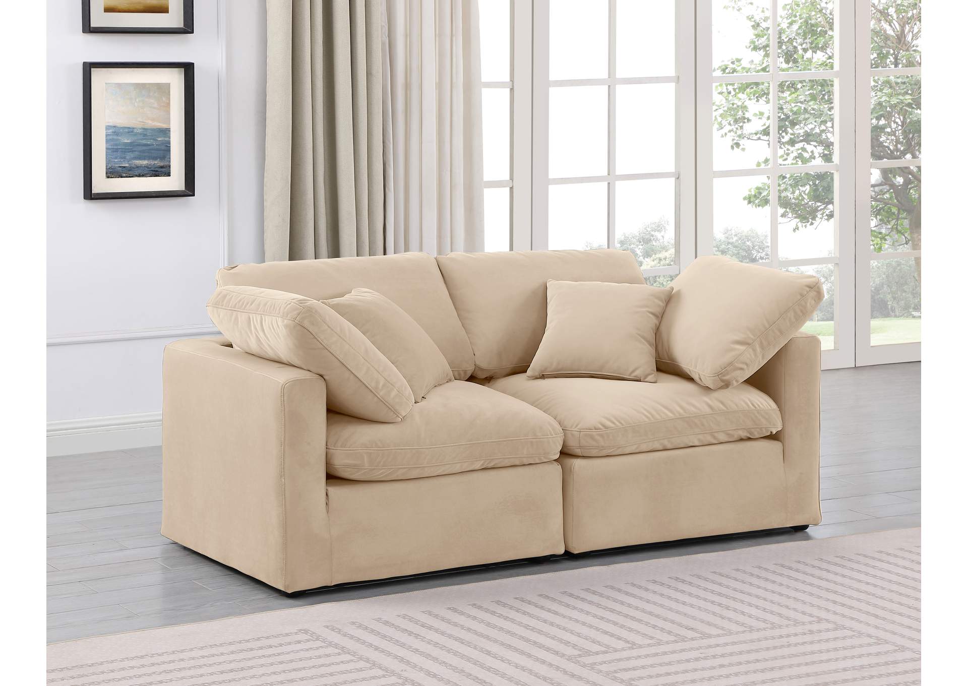 Indulge Beige Velvet Modular Sofa,Meridian Furniture