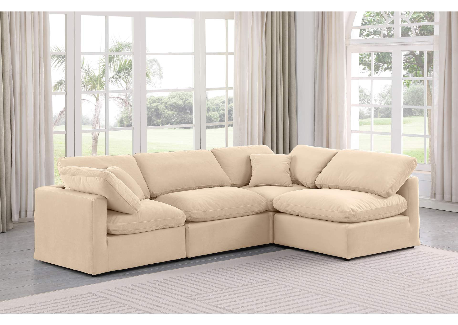 Indulge Beige Velvet Modular Sectional,Meridian Furniture