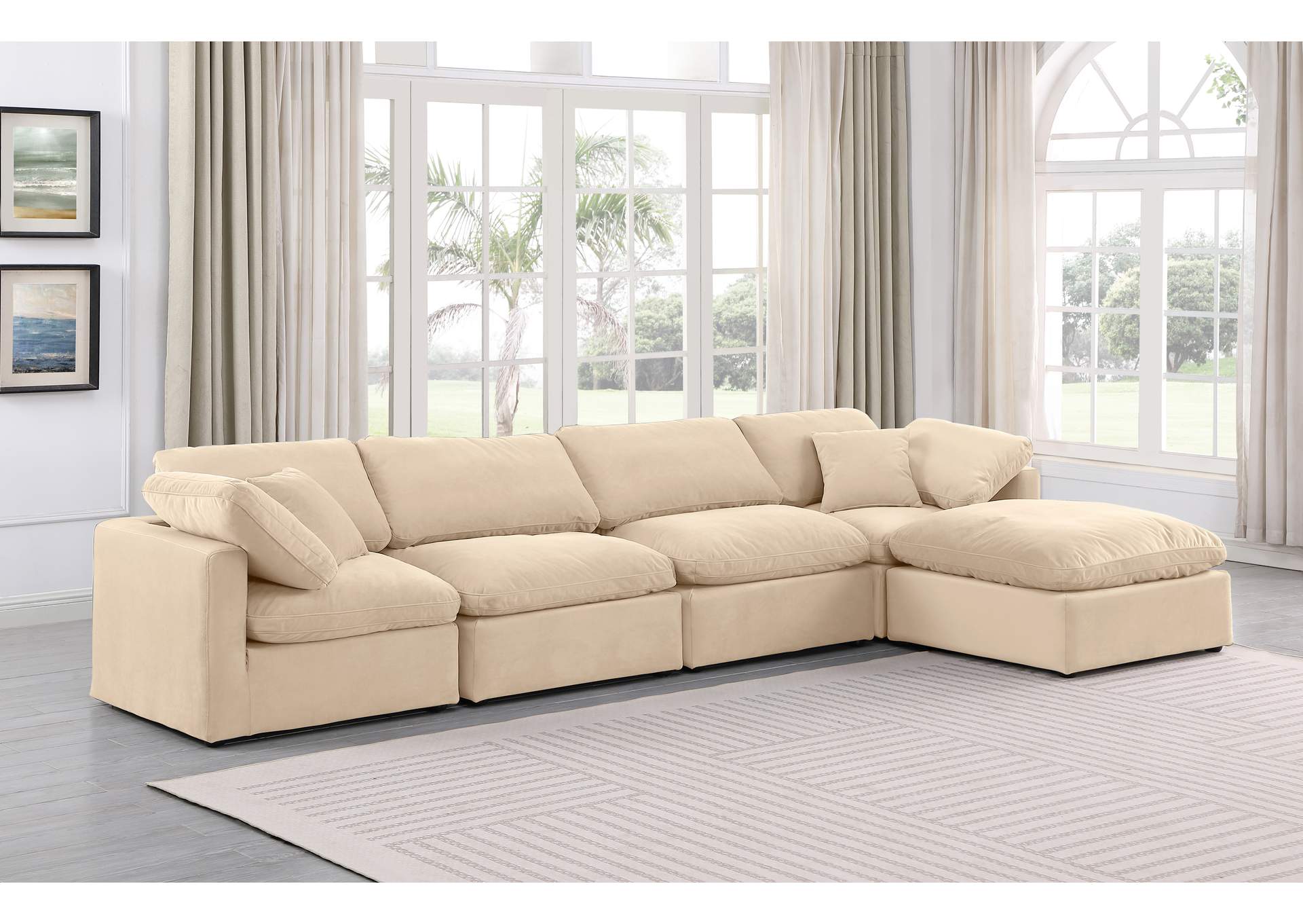 Indulge Beige Velvet Modular Sectional,Meridian Furniture