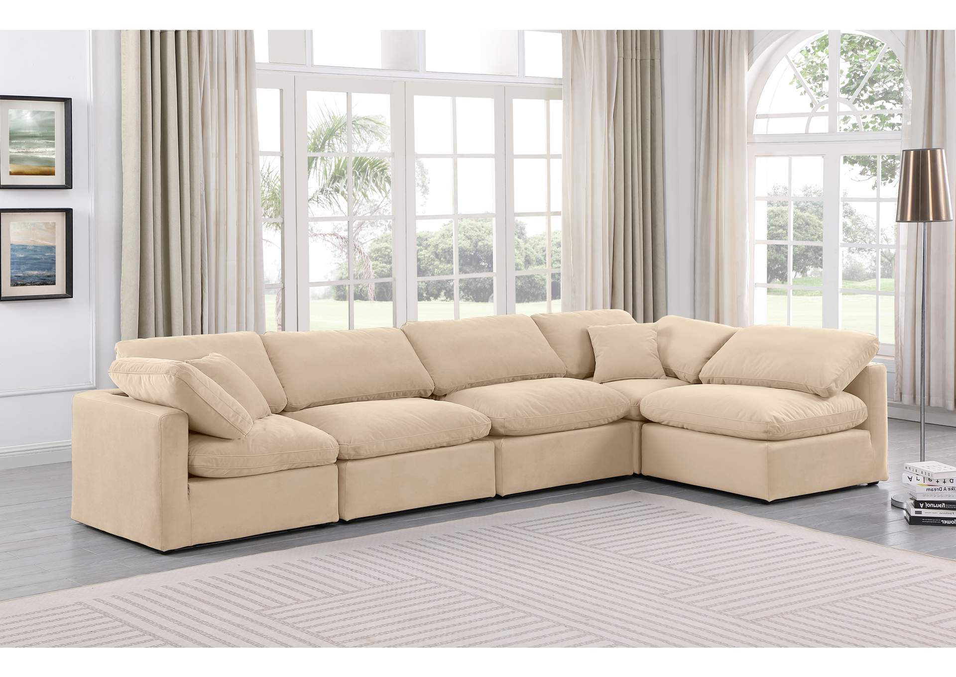 Indulge Beige Velvet Modular Sectional,Meridian Furniture