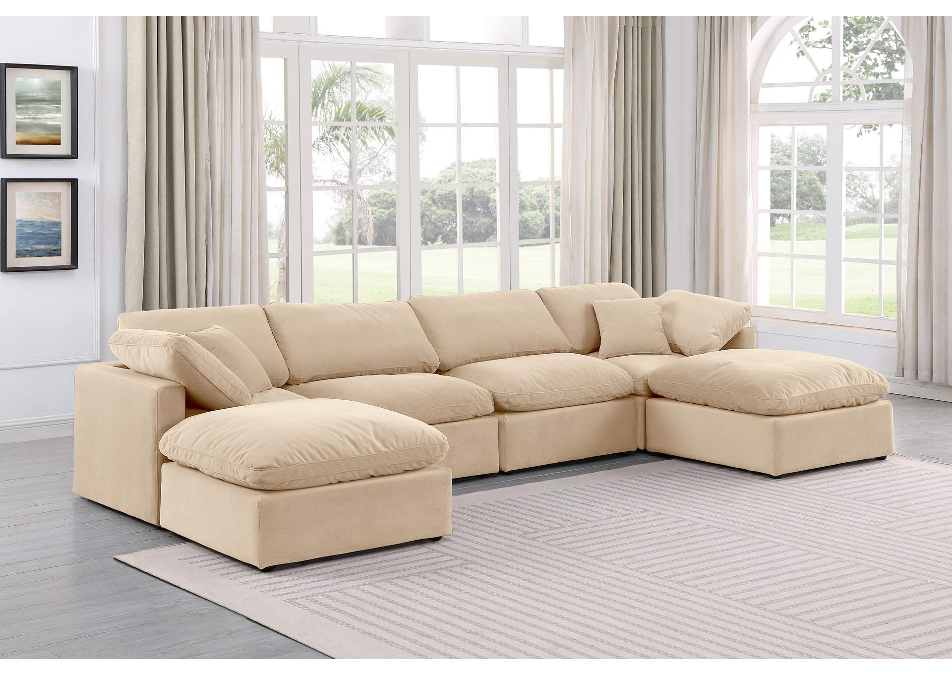 Indulge Beige Velvet Modular Sectional,Meridian Furniture