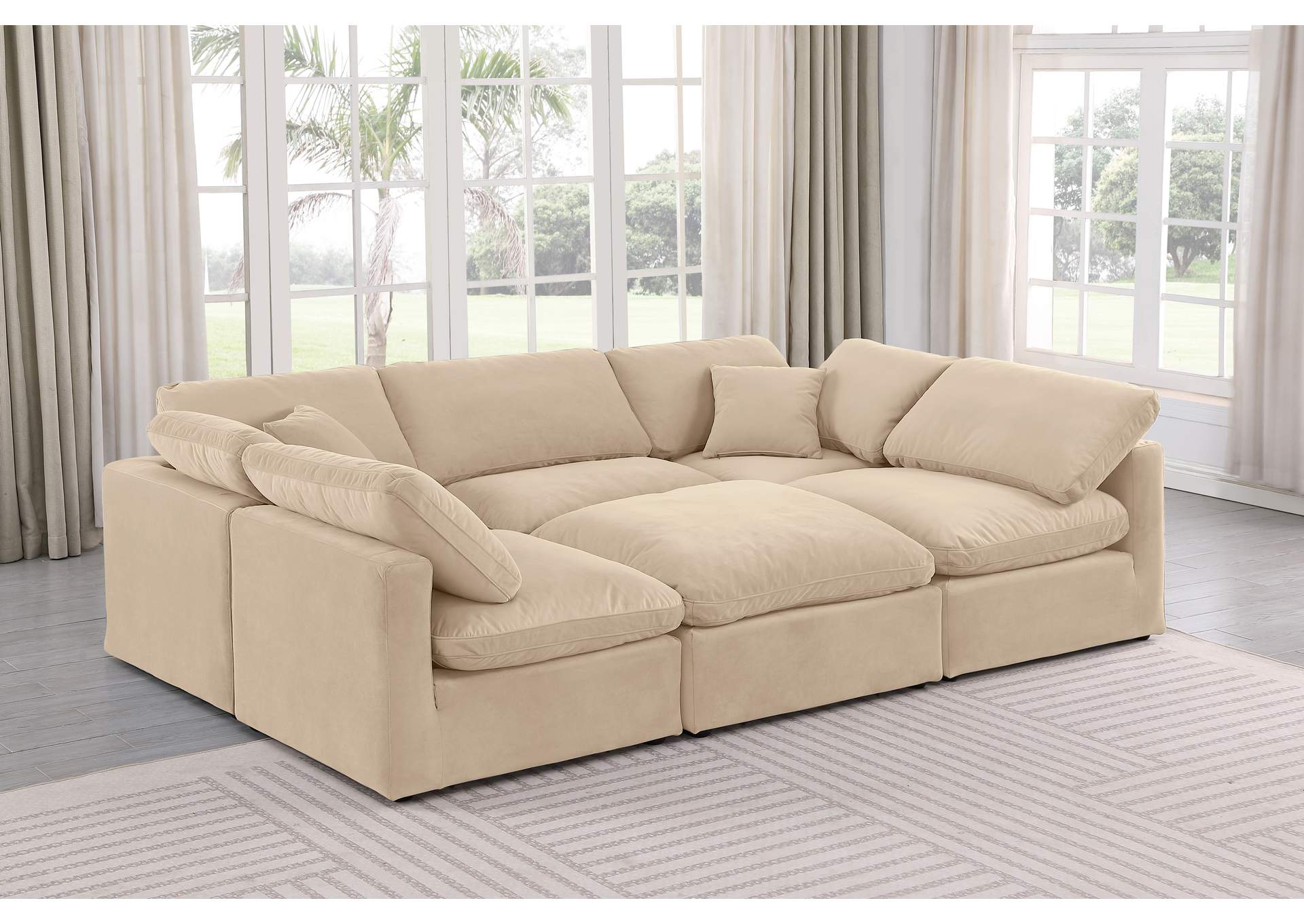 Indulge Beige Velvet Modular Sectional,Meridian Furniture