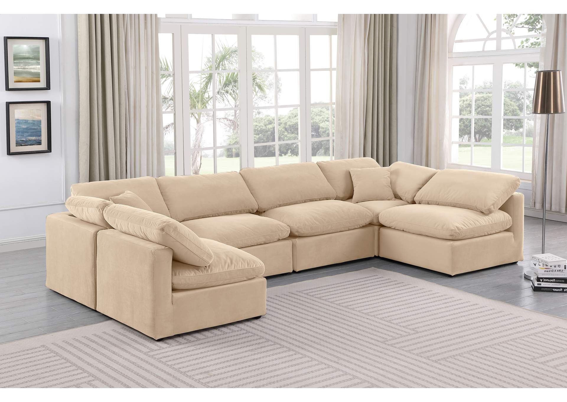 Indulge Beige Velvet Modular Sectional,Meridian Furniture